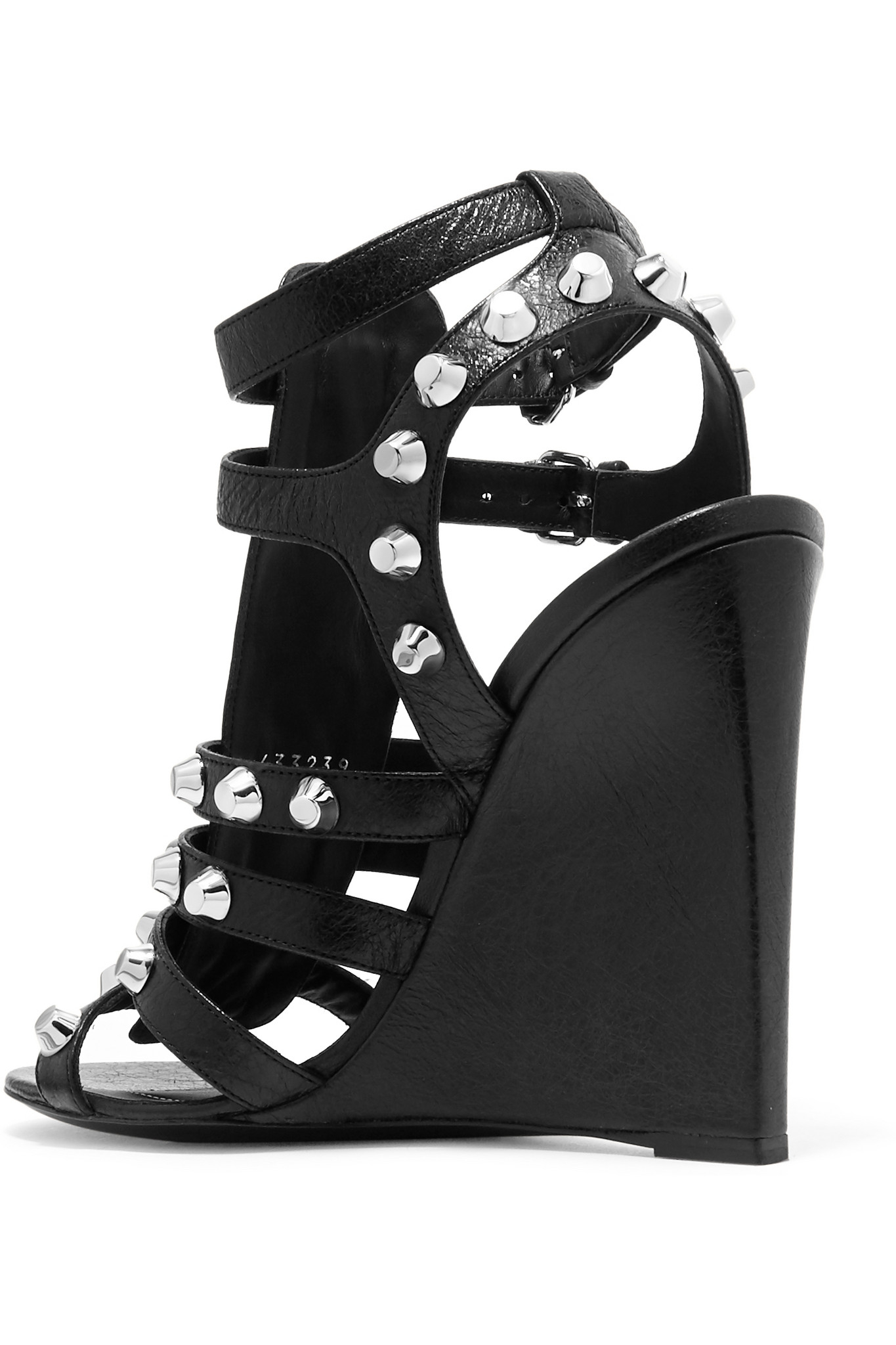 Balenciaga Studded Textured-leather Wedge Sandals in Black - Lyst