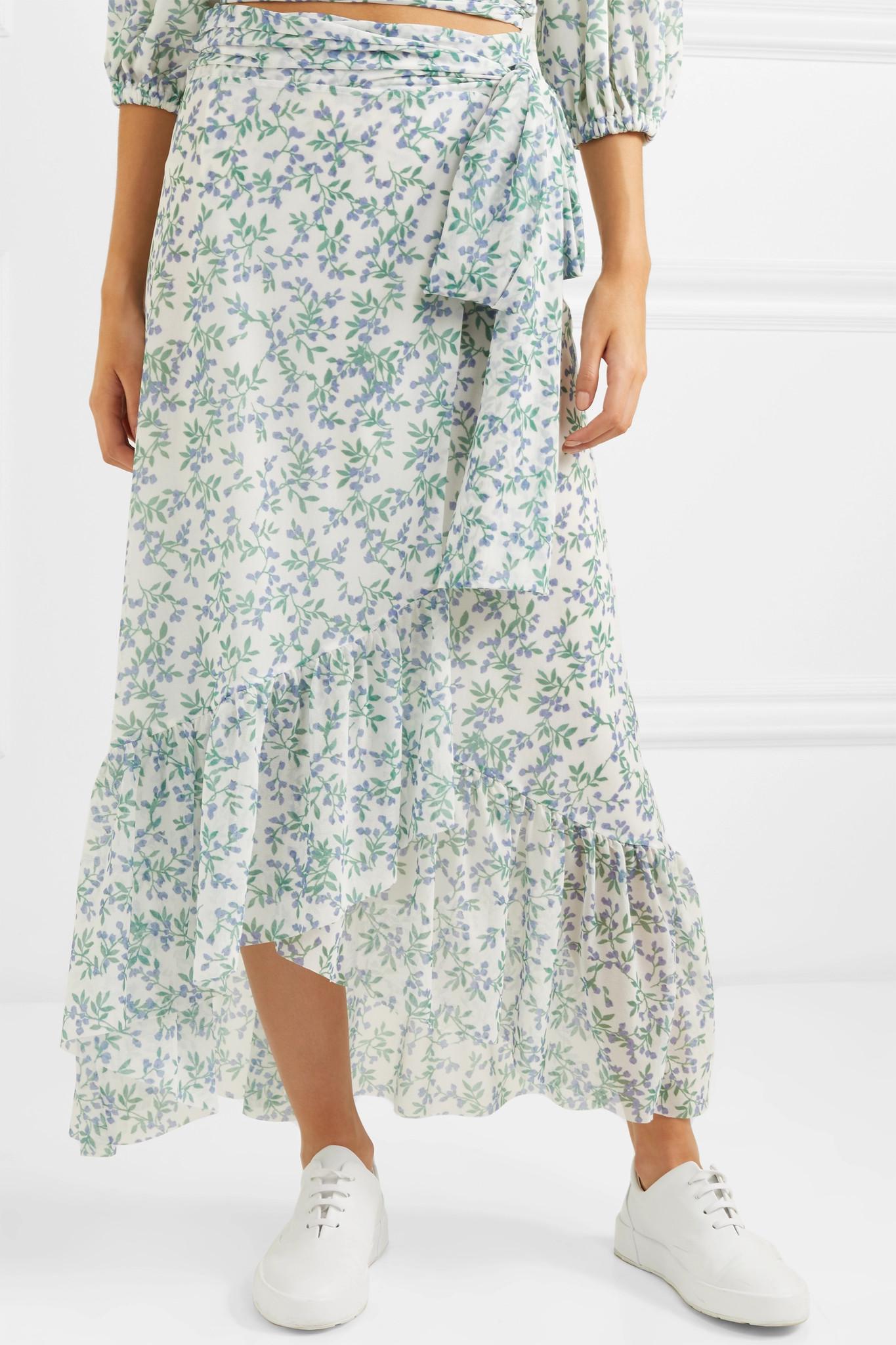 ganni printed mesh wrap skirt
