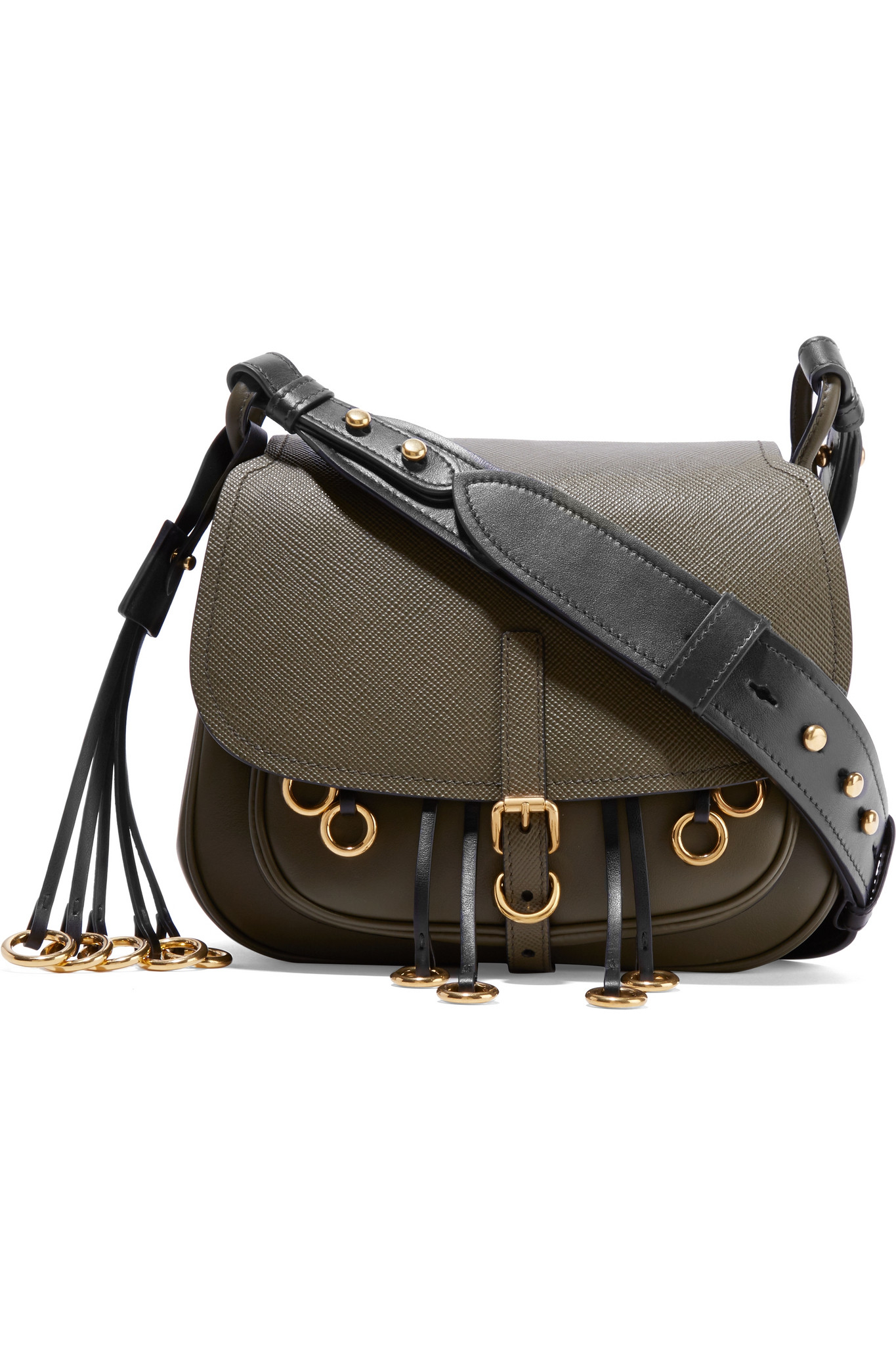 Prada Corsaire Embellished Leather Shoulder Bag in Army Green (Green ...