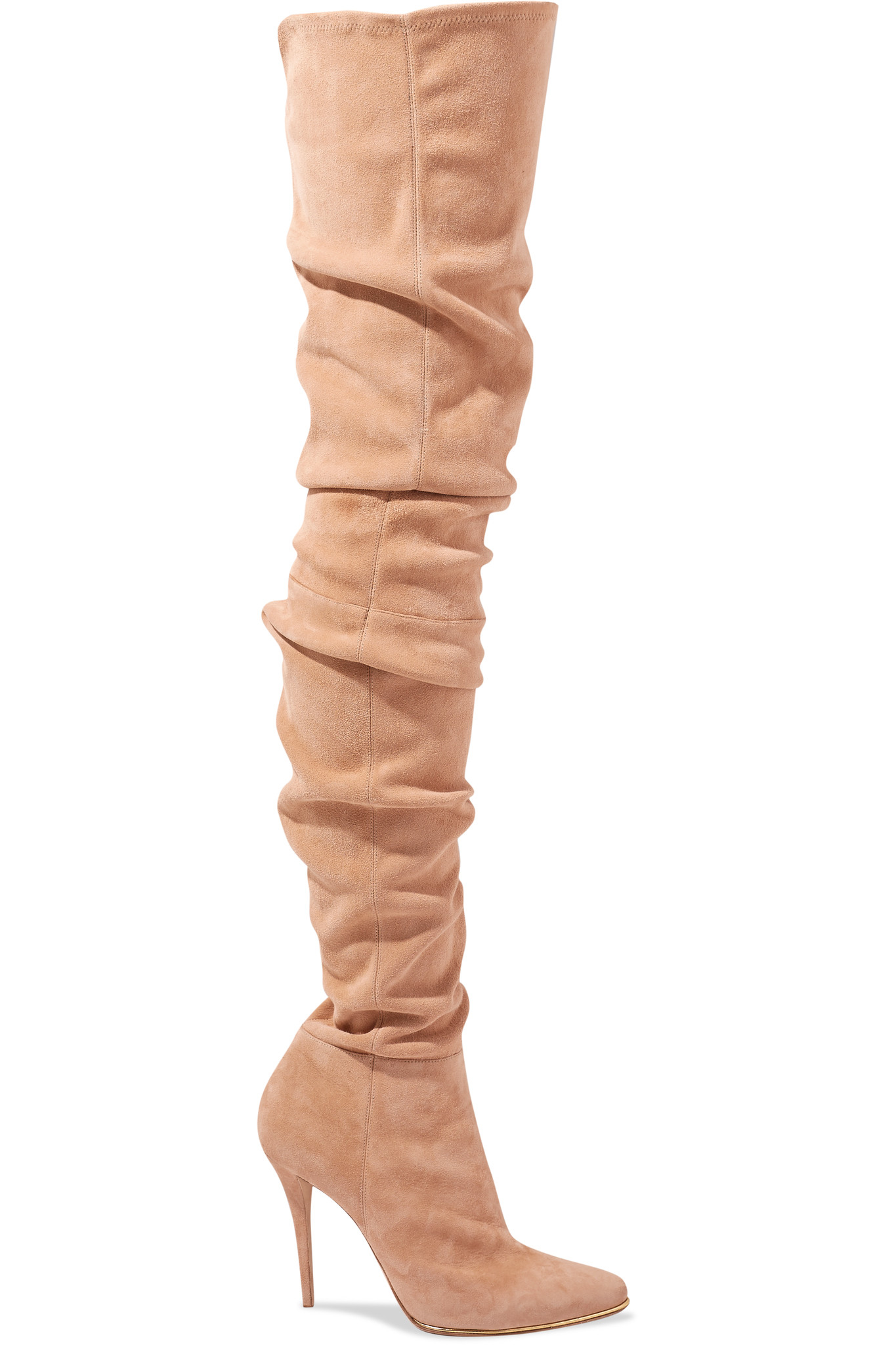 Balmain Stretch-Suede Over-The-Knee Boots in Natural - Lyst