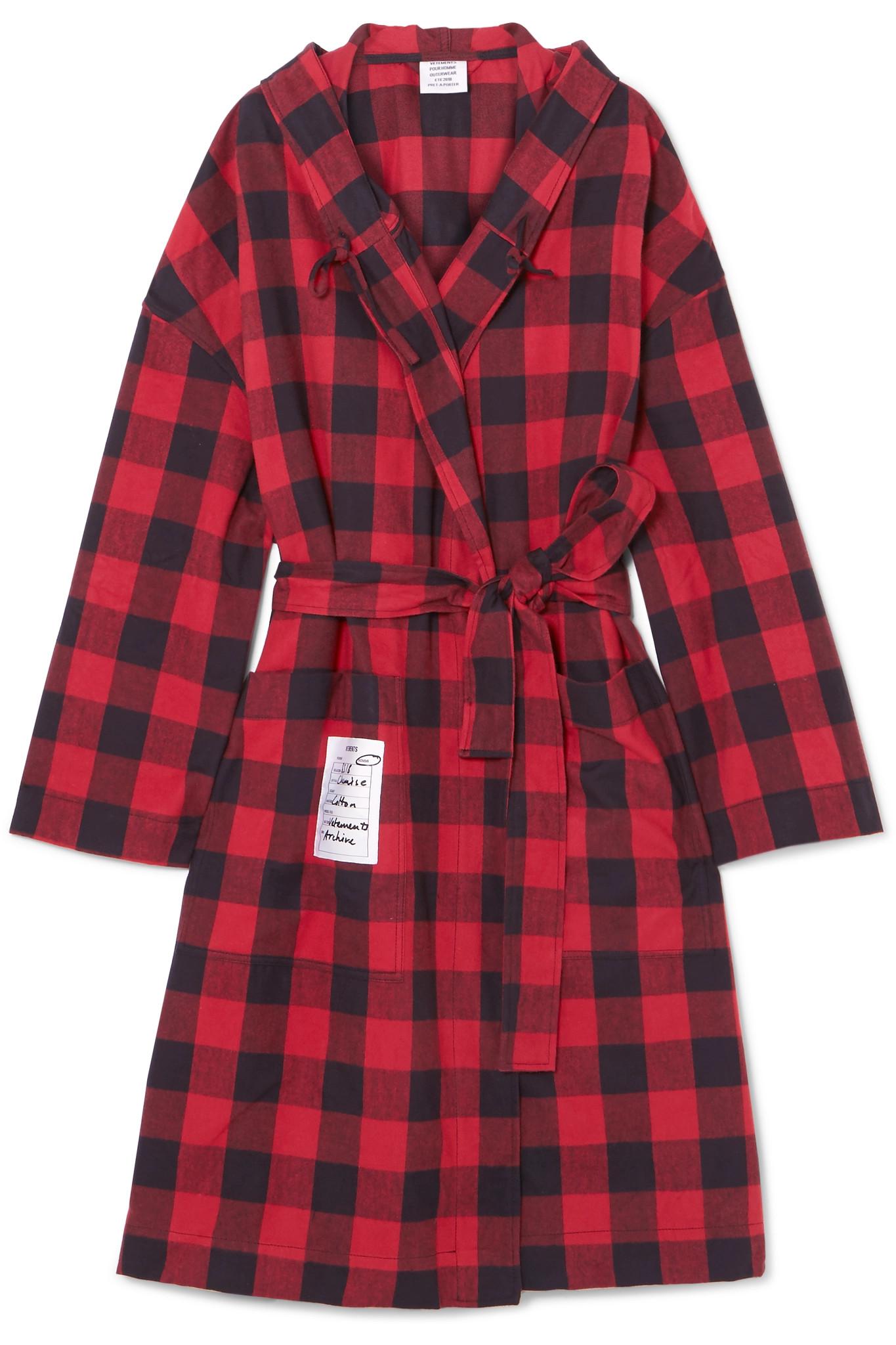 Vetements Oversized Hooded Checked Cottonflannel Jacket in Red Lyst