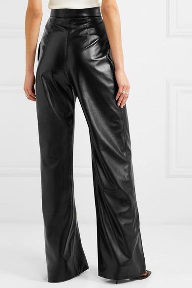 Pleated Faux Leather Wide-leg Pants 