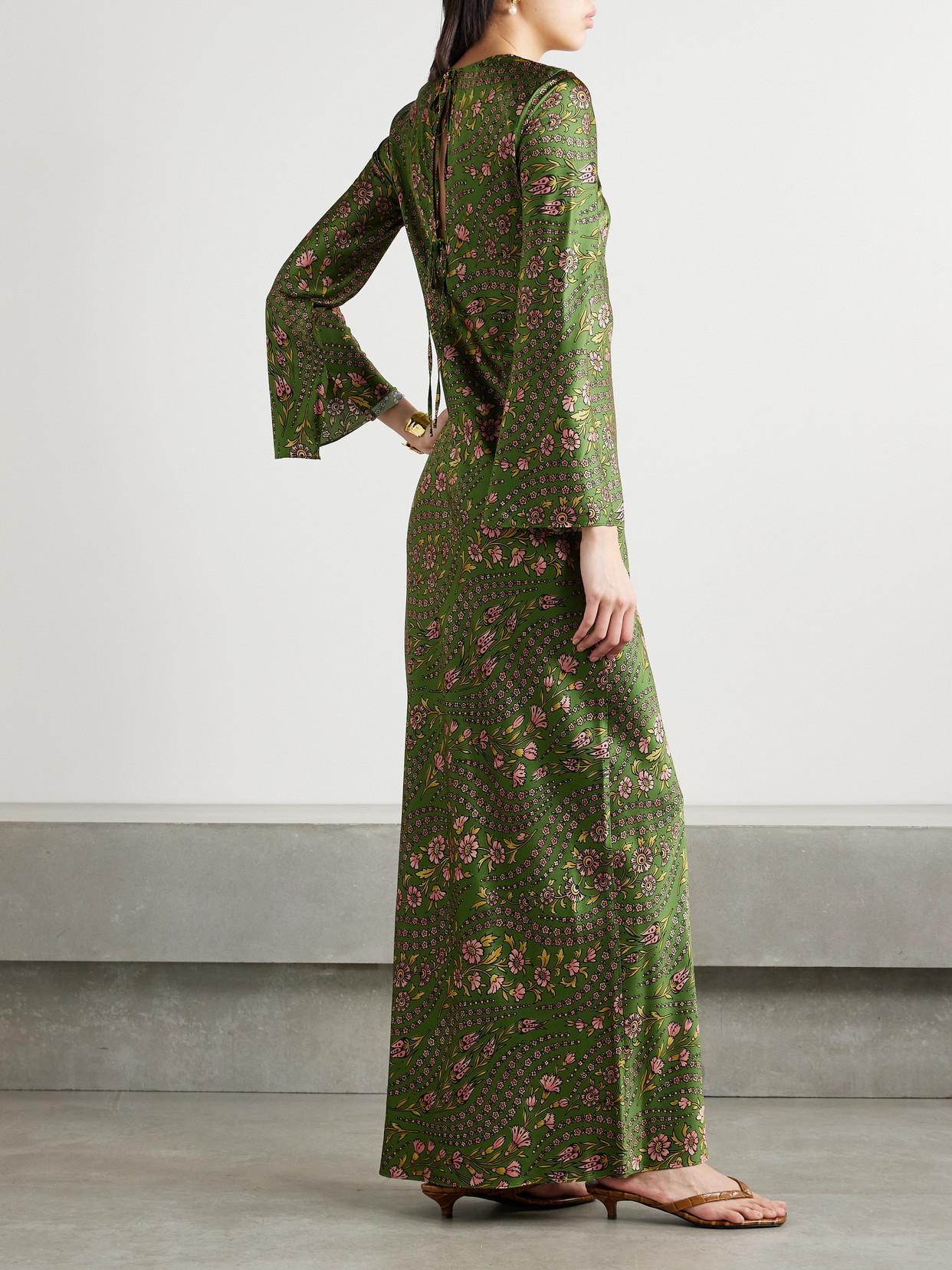 Veronica Beard Gemma Floral-Print Silk-Blend Satin Maxi Dress in Green |  Lyst