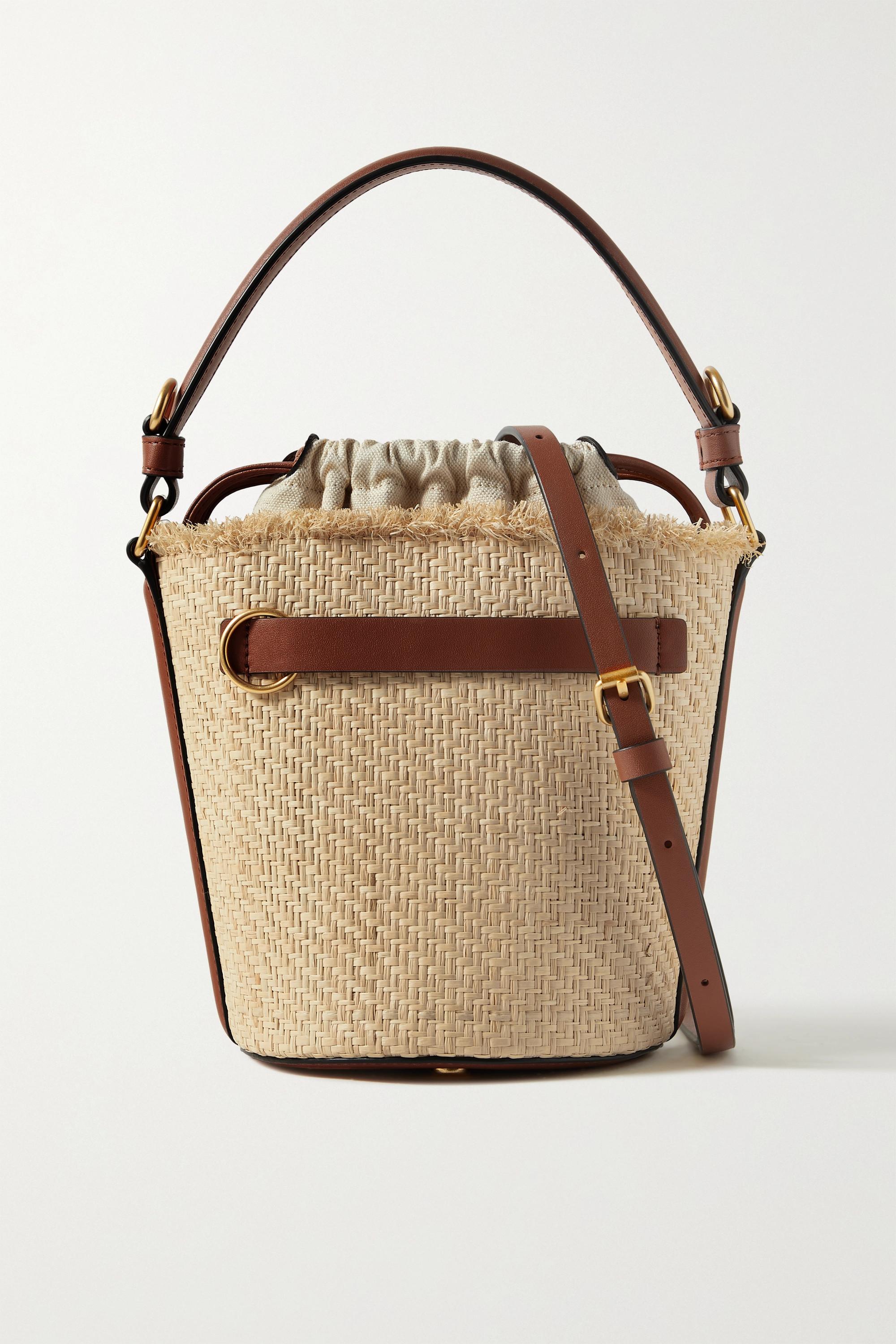 Oroton Audrey Collectable Leathertrimmed Raffia Bucket Bag in Natural