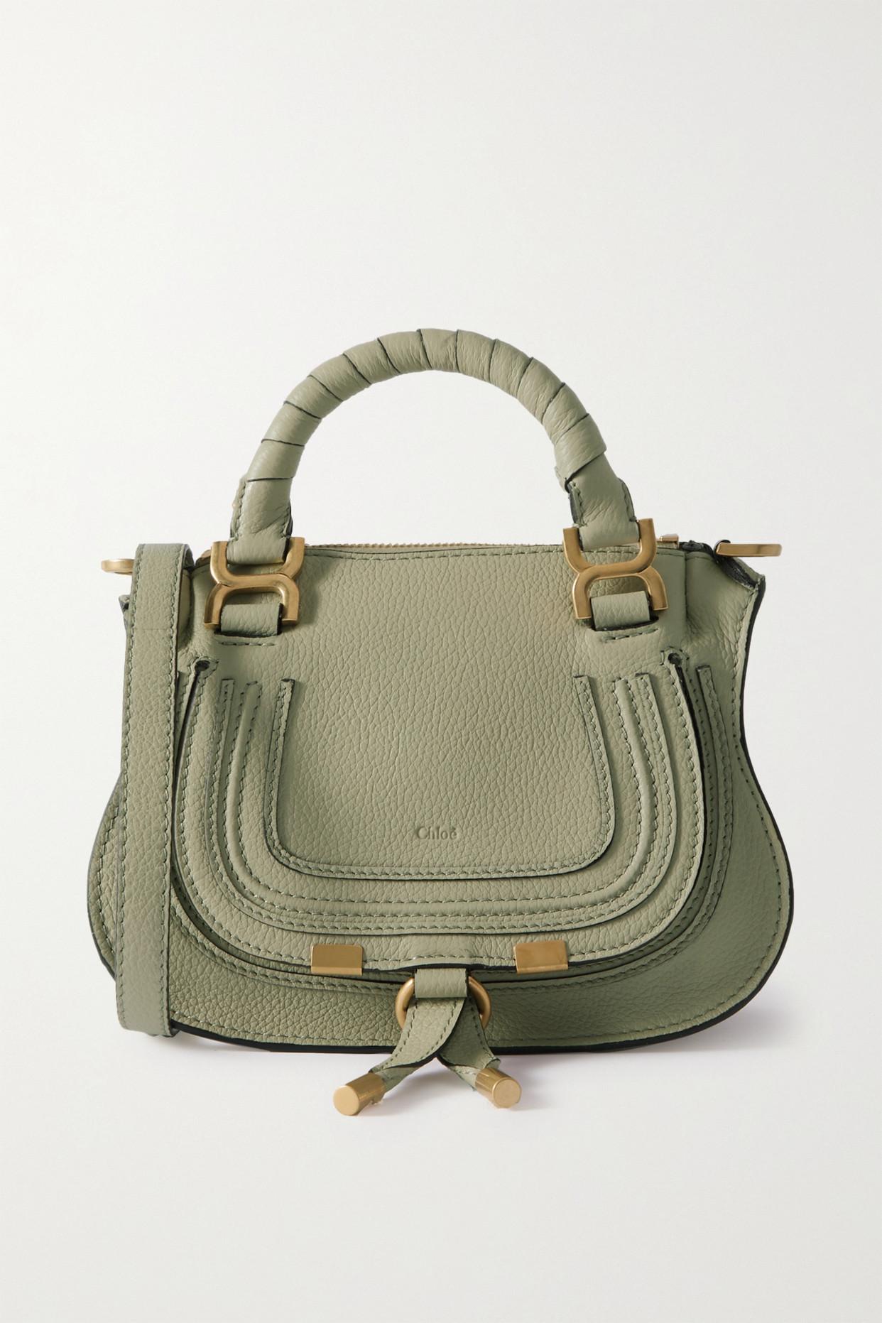 Chloé Marcie Mini Textured-leather Shoulder Bag in Green | Lyst