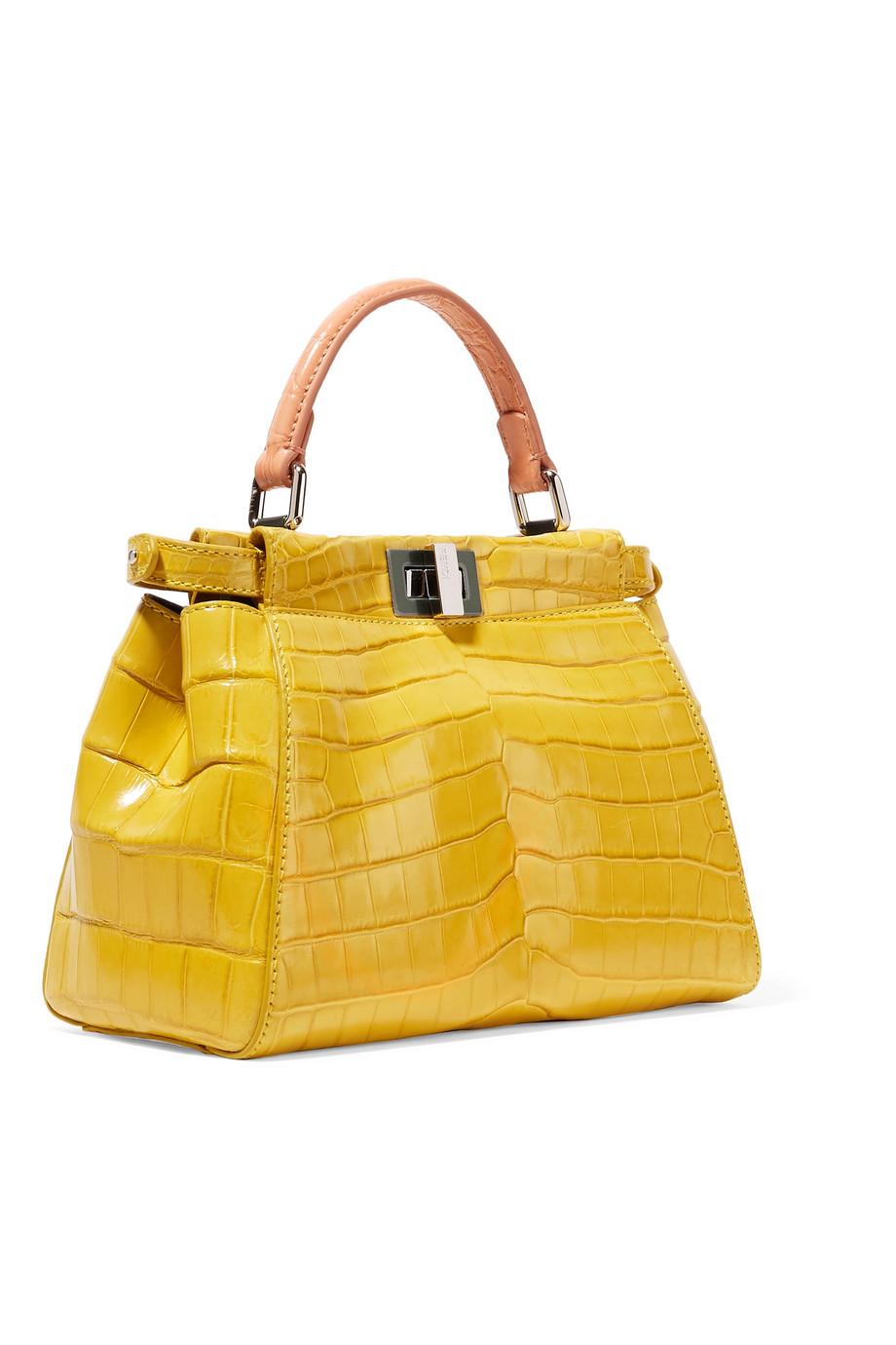 Fendi Peekaboo Mini Crocodile Shoulder Bag in Yellow
