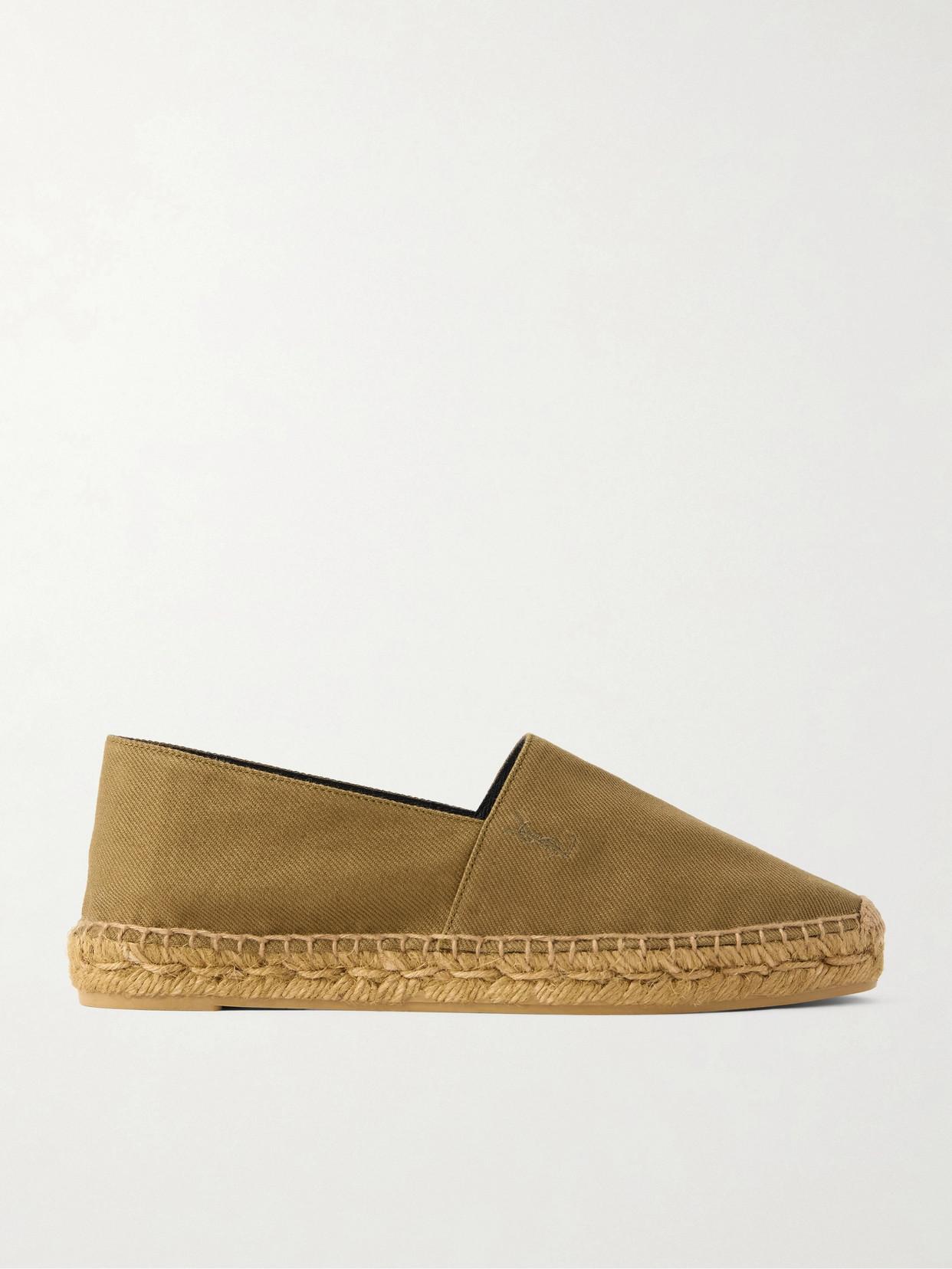 Saint Laurent Tan Gray Suede Espadrilles SAINT LAURENT Cassandre logo-embossed leather espadrilles  main image 2
