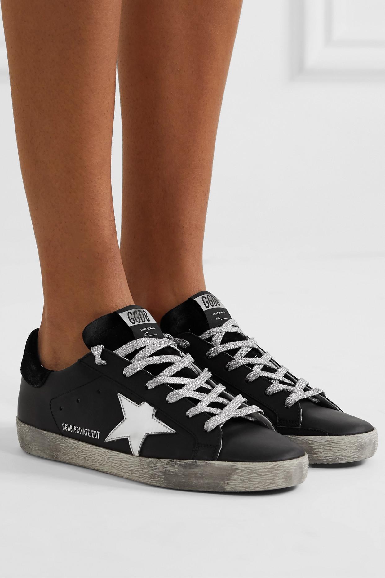 Golden Goose Superstar Metallic Distressed Leather And Suede Sneakers in  Black | Lyst
