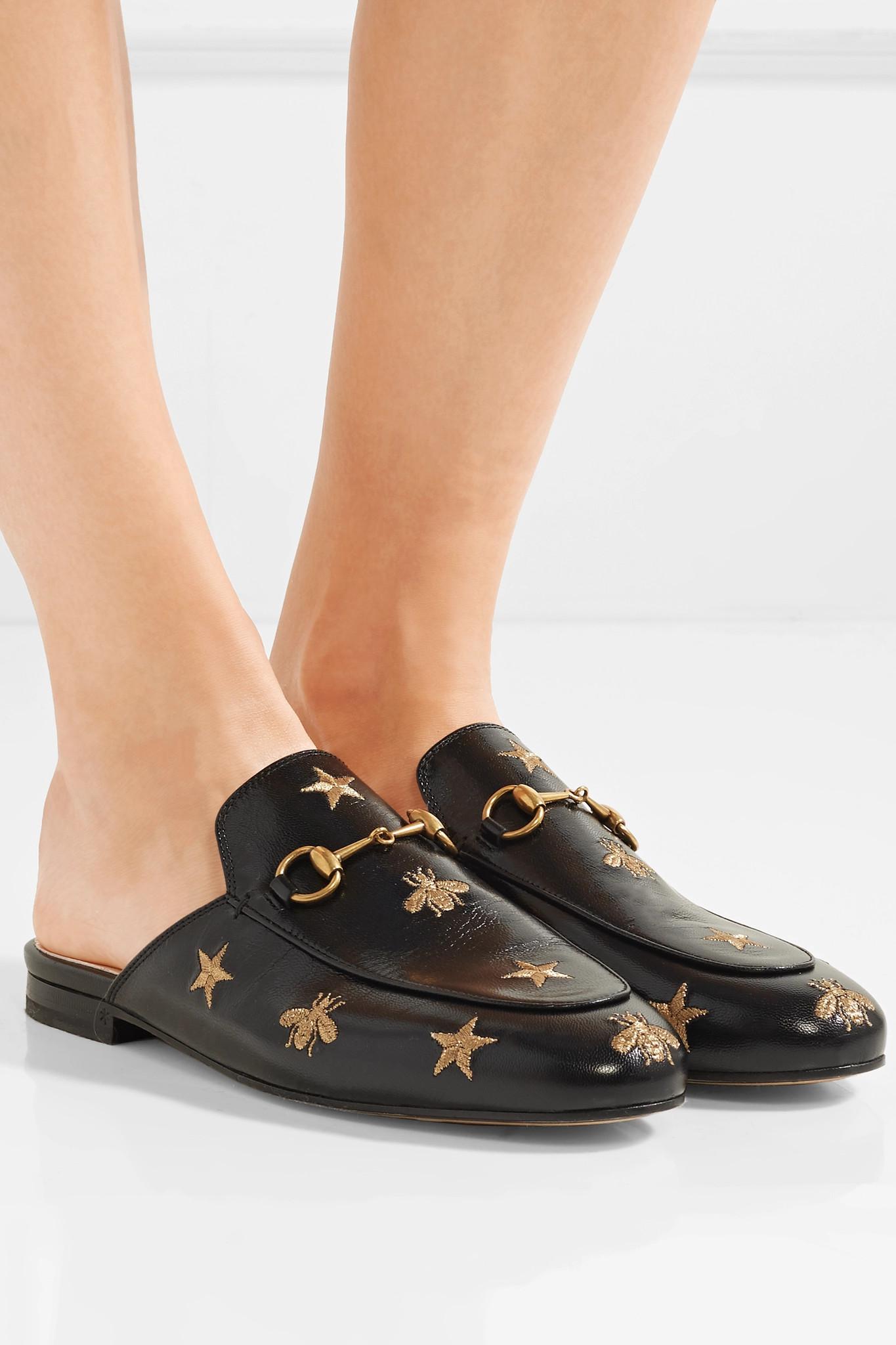 Gucci Embroidered Leather Slipper in Black (Black) - Save 22% - Lyst