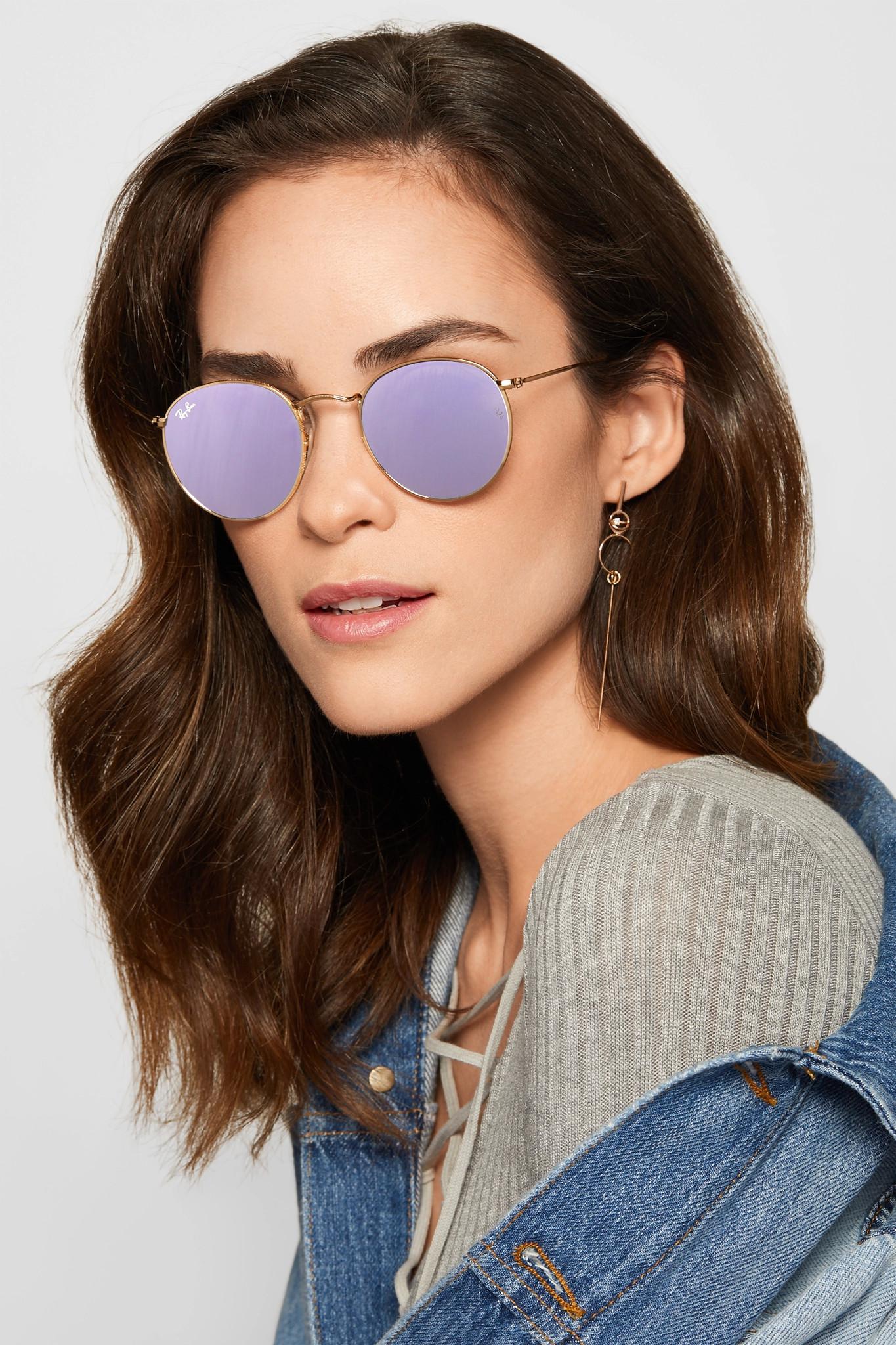 Ray-Ban Round-frame Gold-tone Mirrored Sunglasses in Lilac (Purple) - Lyst