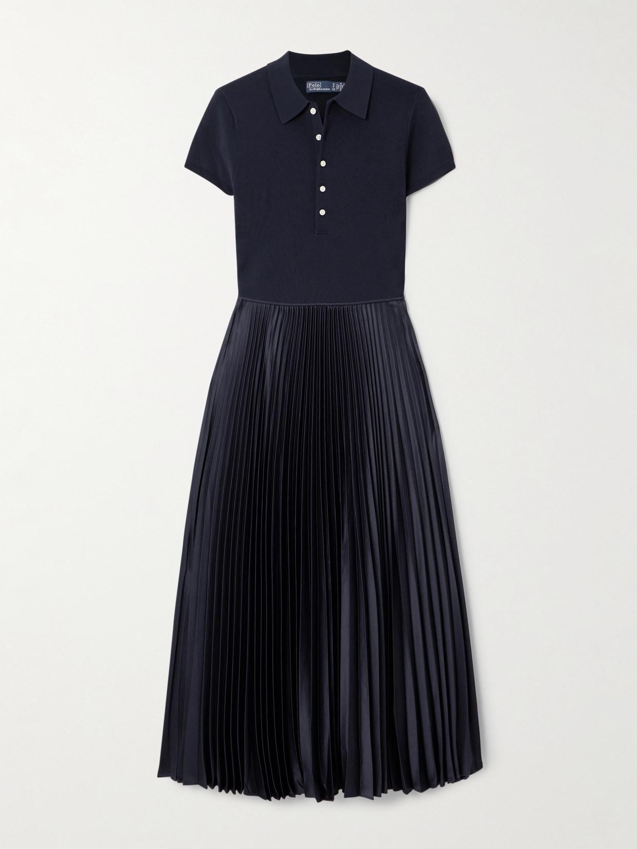 Polo Ralph Lauren Pleated Stretch-Knit And Recycled-Satin Midi Dress in Blue | Lyst Polo Ralph Lauren Pleated Stretch-Knit And Recycled-Satin Midi Dress in Blue | Lyst