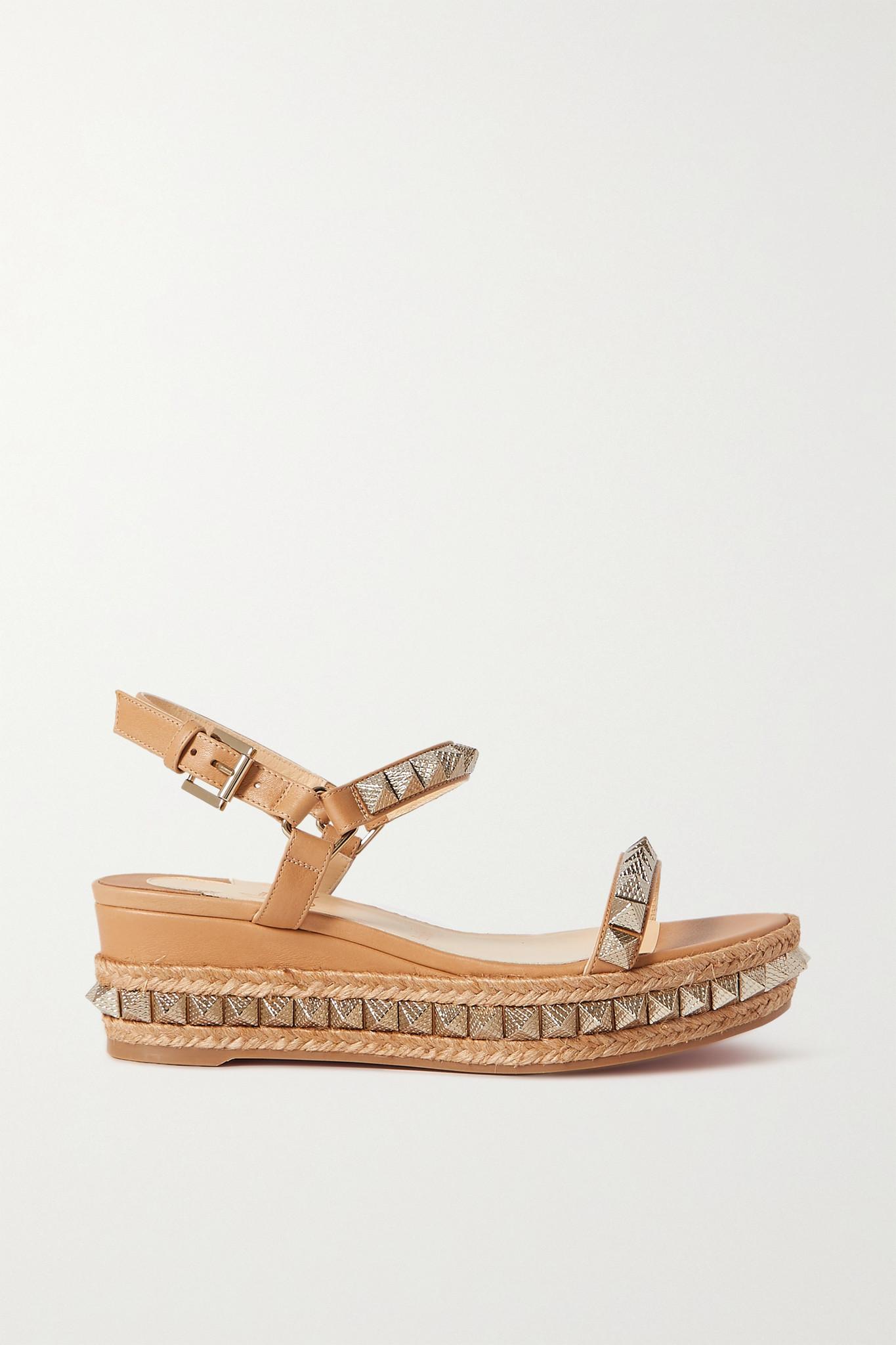 Christian Louboutin Pyraclou 60 Studded Leather Wedge Sandals | Lyst