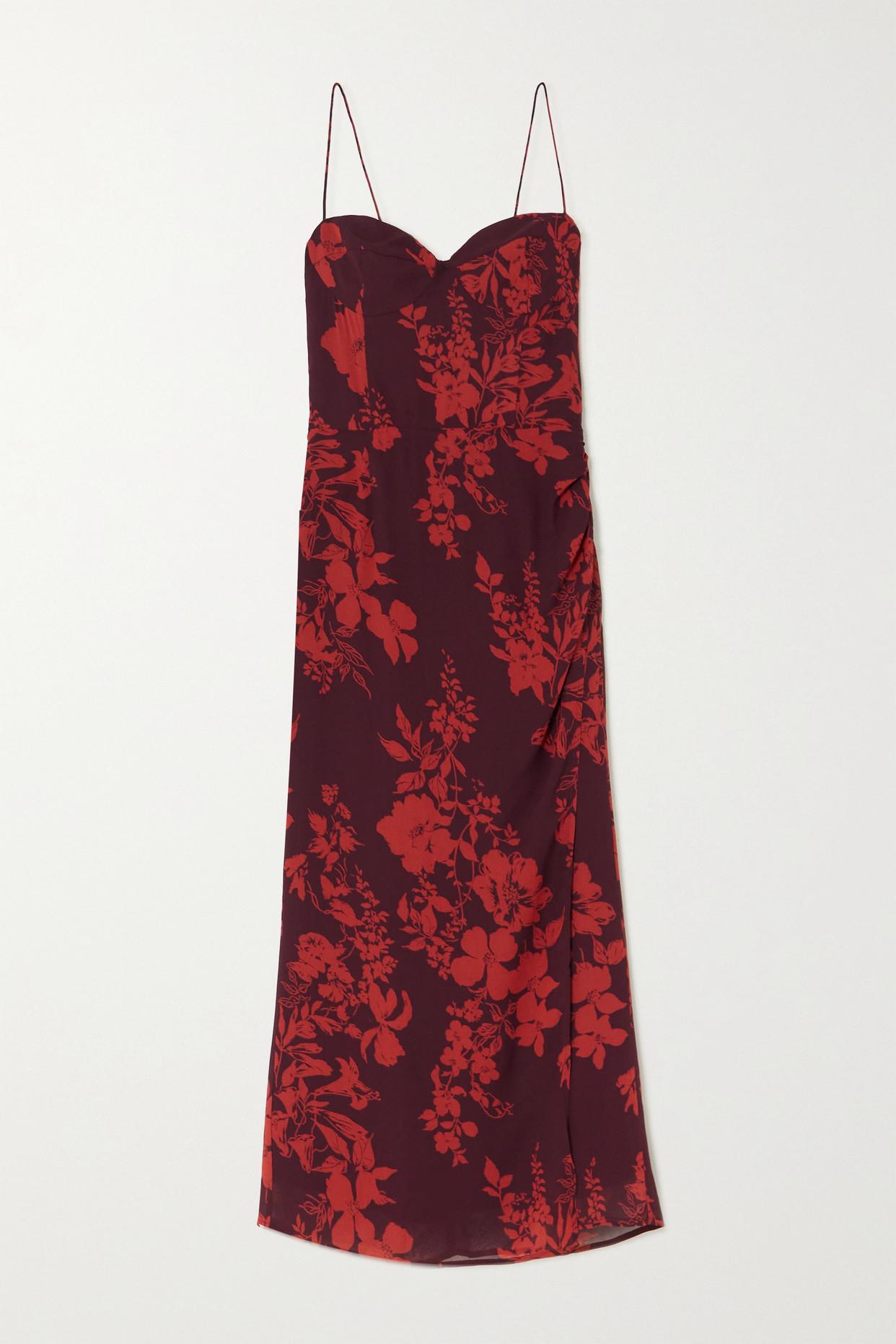 Reformation Kourtney Floral-print Georgette Midi Dress in Red | Lyst