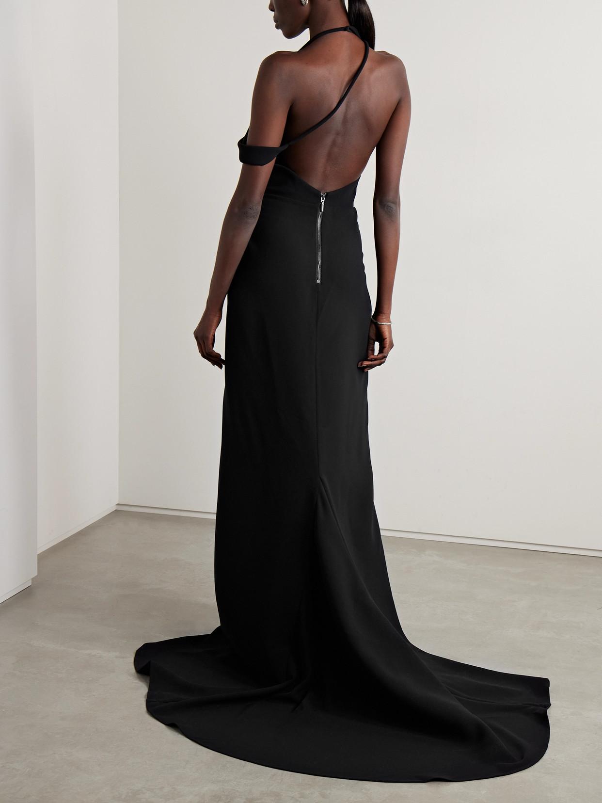 Maticevski Aspect Asymmetric Draped Cutout Crepe Gown in Black