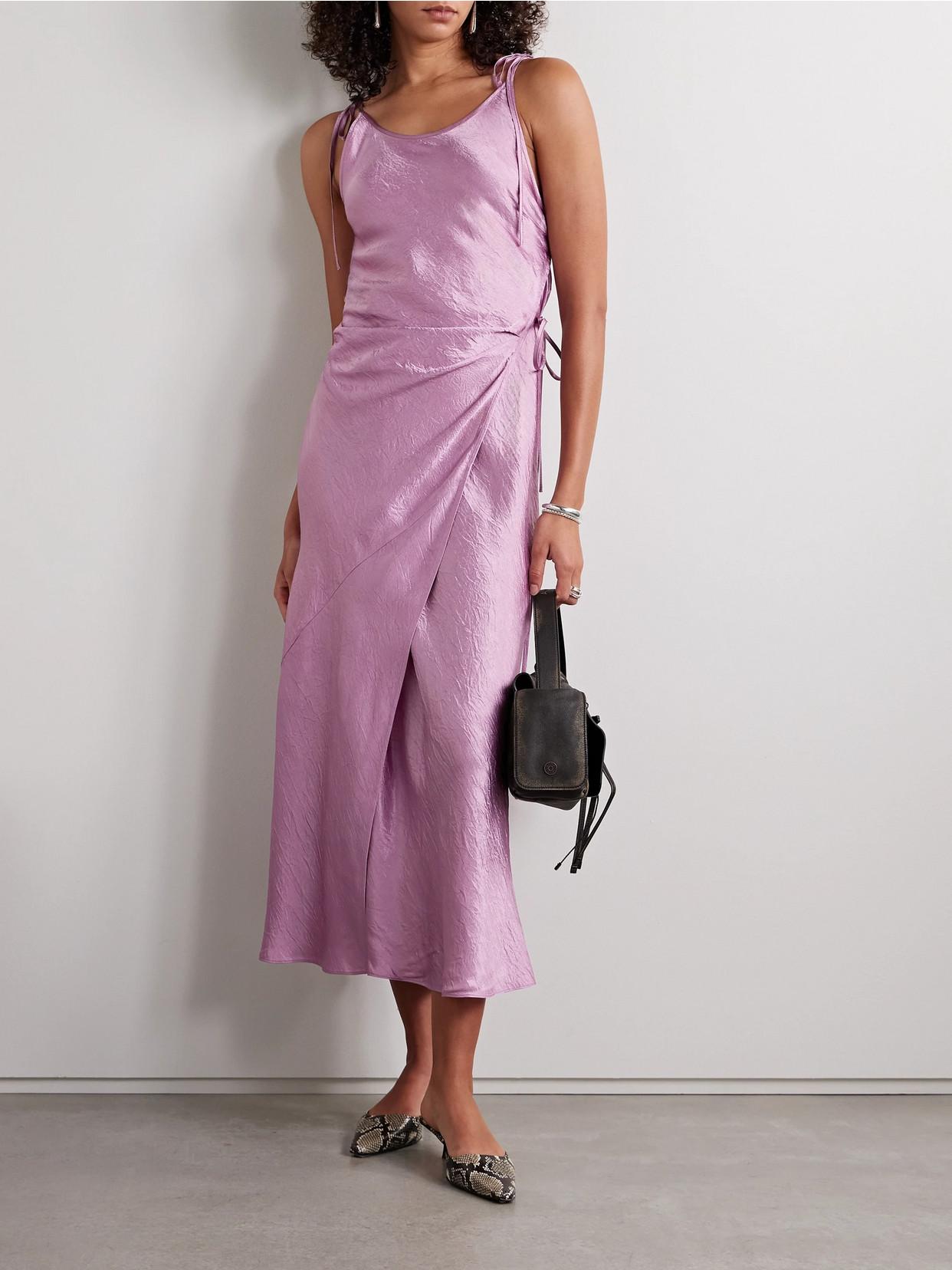 Acne Studios Hammered-Satin Wrap Midi Dress in Pink Lyst UK