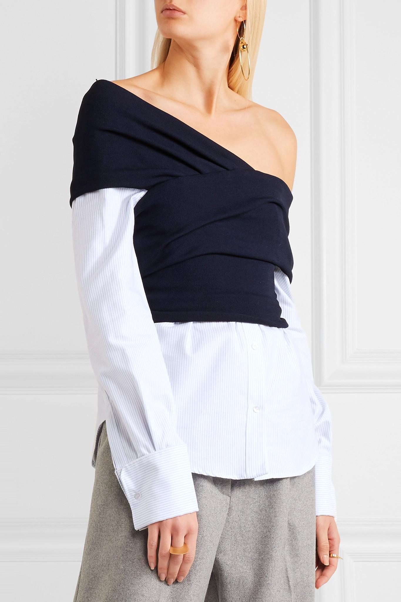 Jacquemus Oneshoulder Striped Cottonpoplin And Ribbedknit Top in