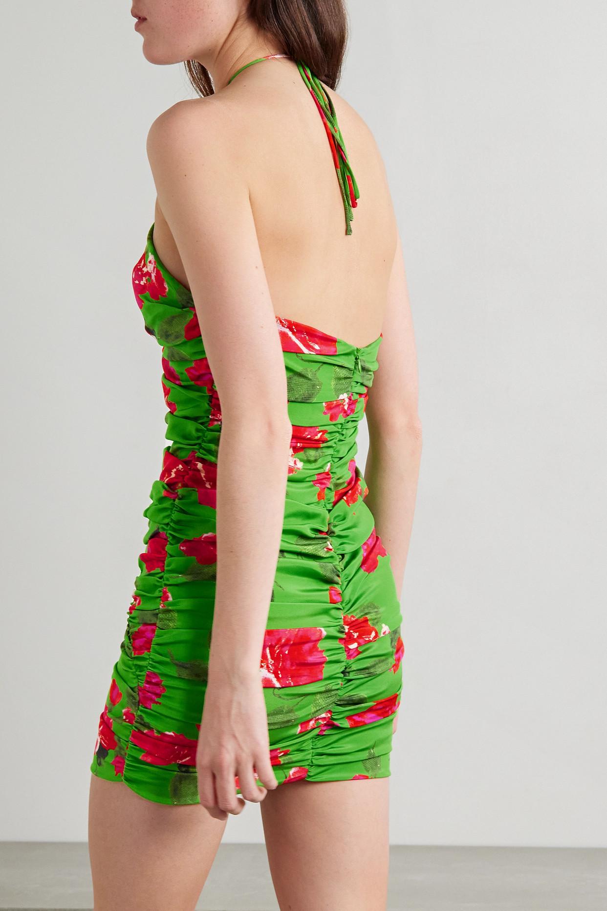 Magda Butrym Cutout Ruched Floral-print Stretch-silk Twill Halterneck Mini  Dress in Green | Lyst