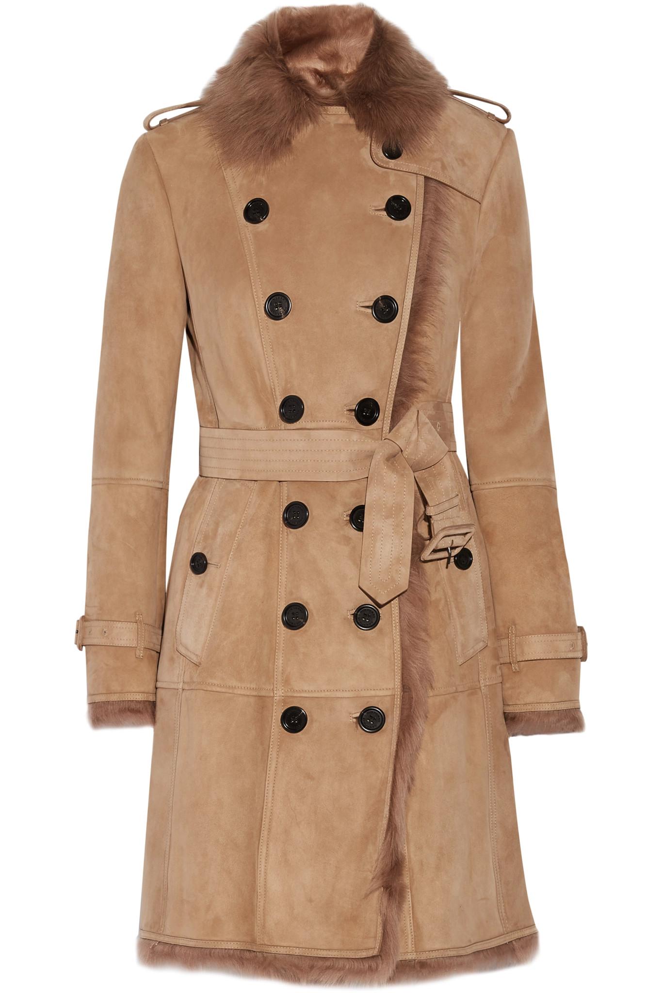 Burberry Toddingwall Shearling Trench Coat in Camel (Blue) - Lyst