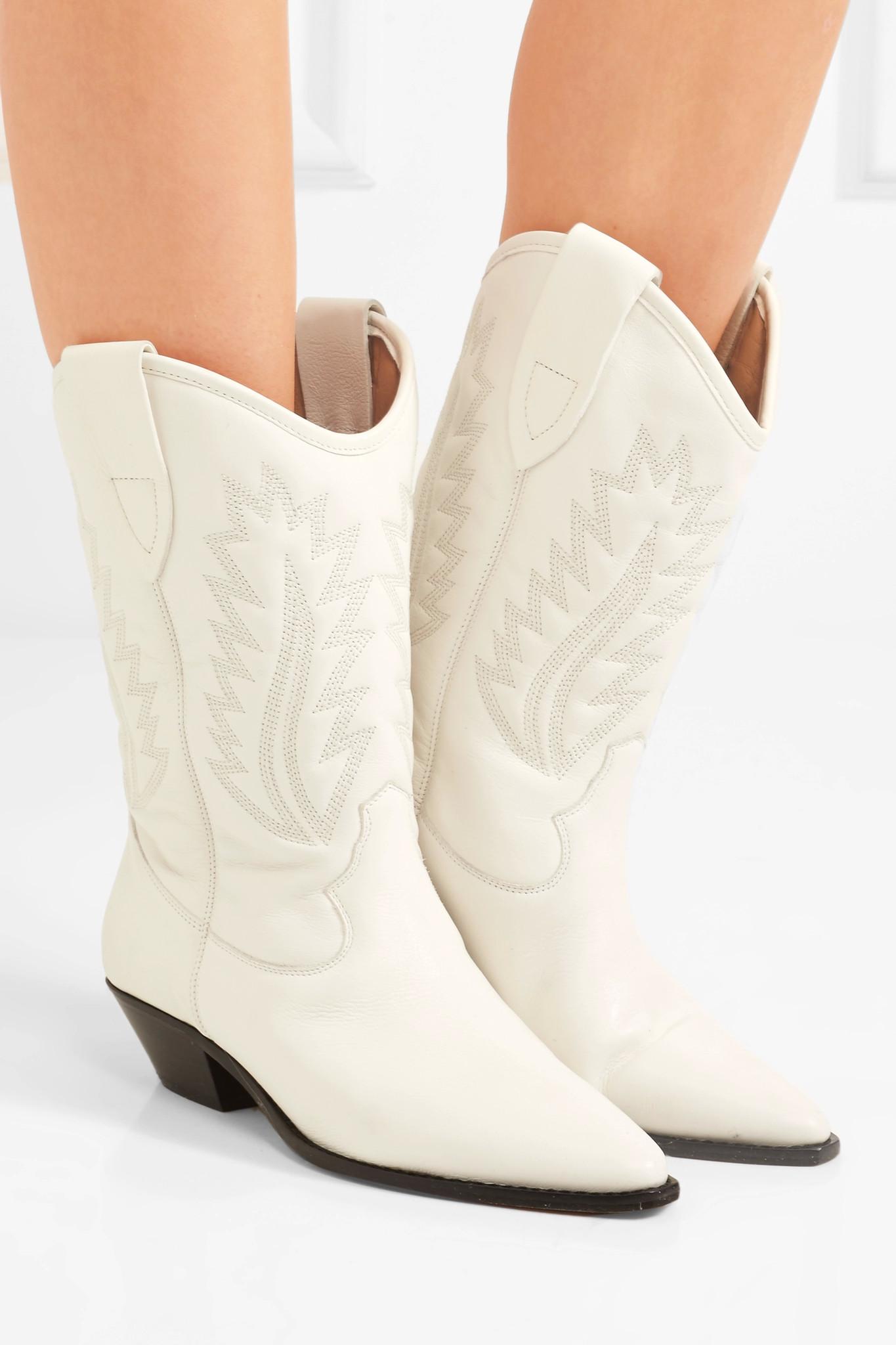Isabel Marant Étoile Dallin Leather Western Boots in White | Lyst