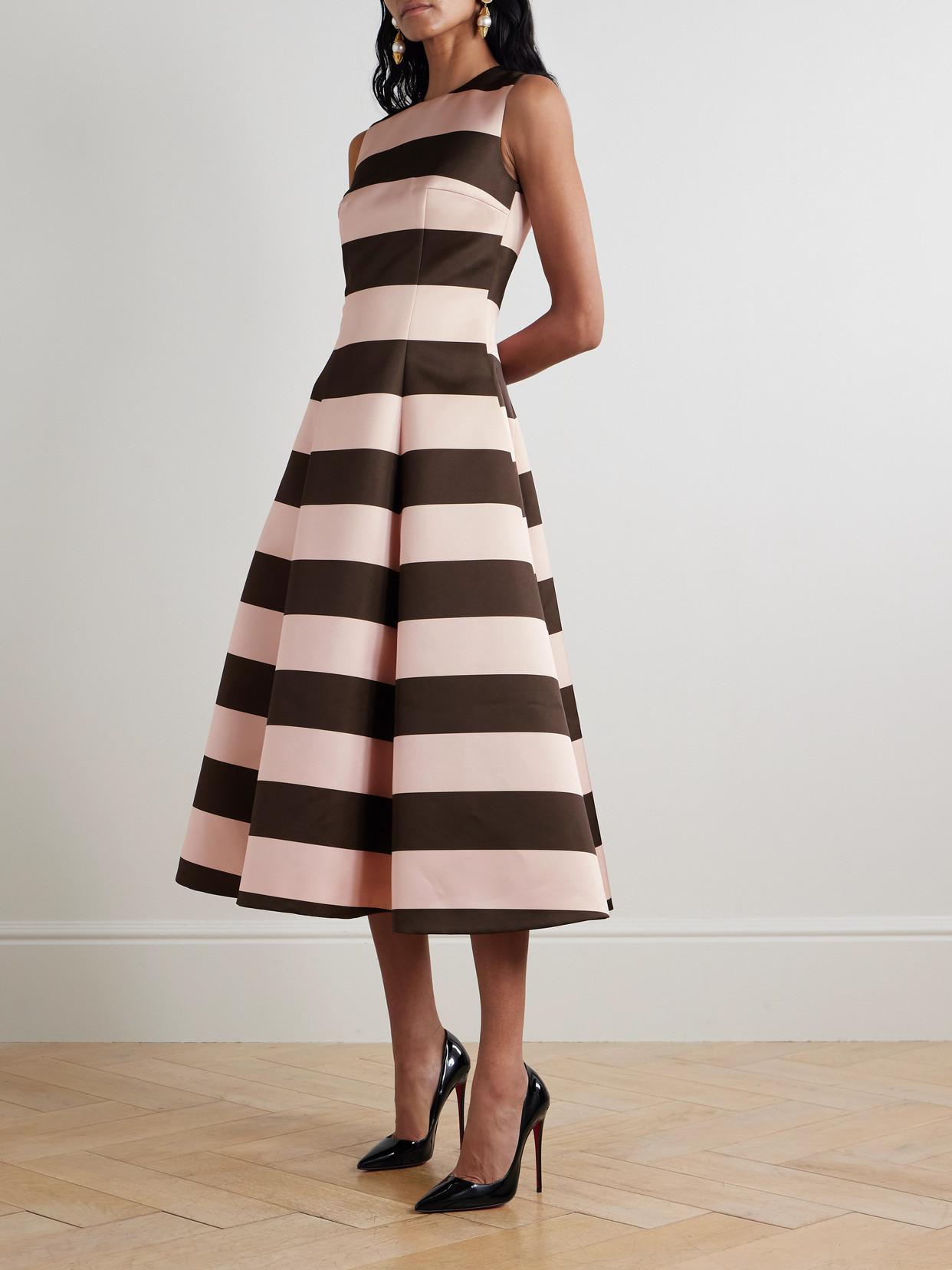 Emilia Wickstead Mara Striped Duchesse-Satin Midi Dress in Natural | Lyst