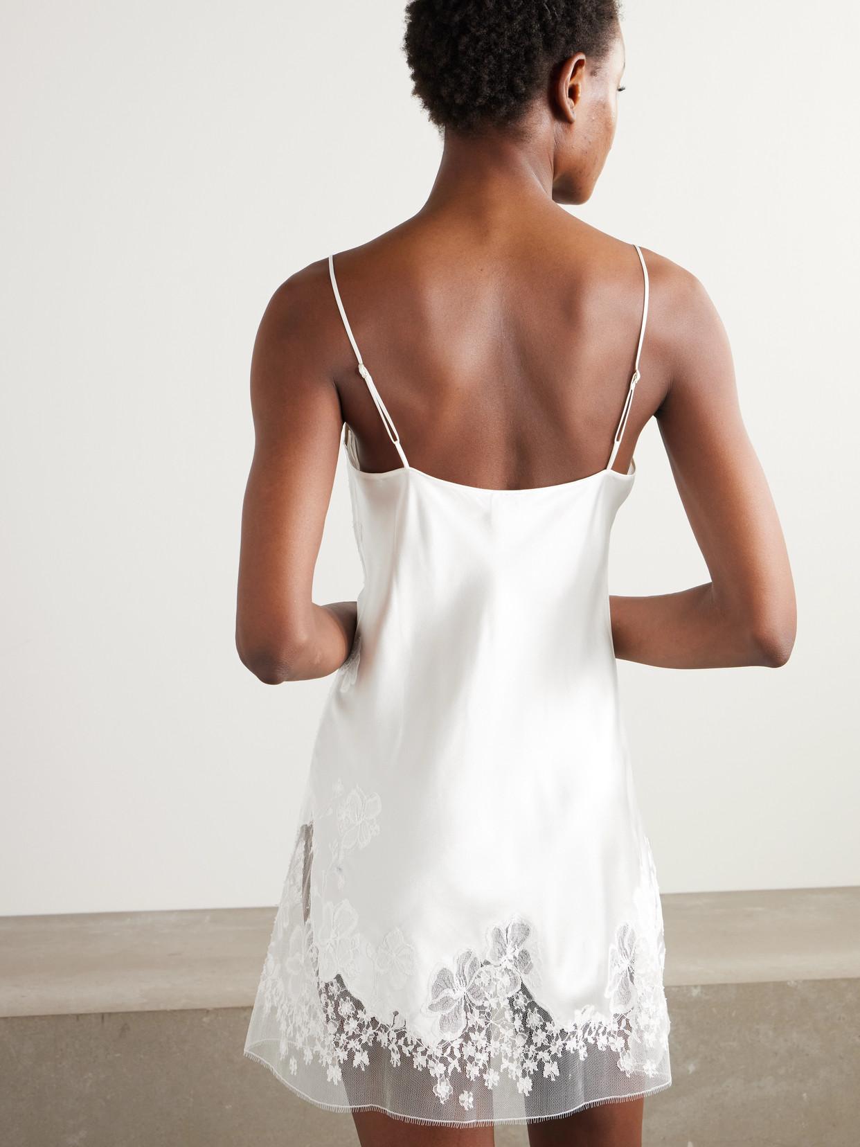 Carine Gilson Lace-Trimmed Silk-Satin Chemise in White Lyst