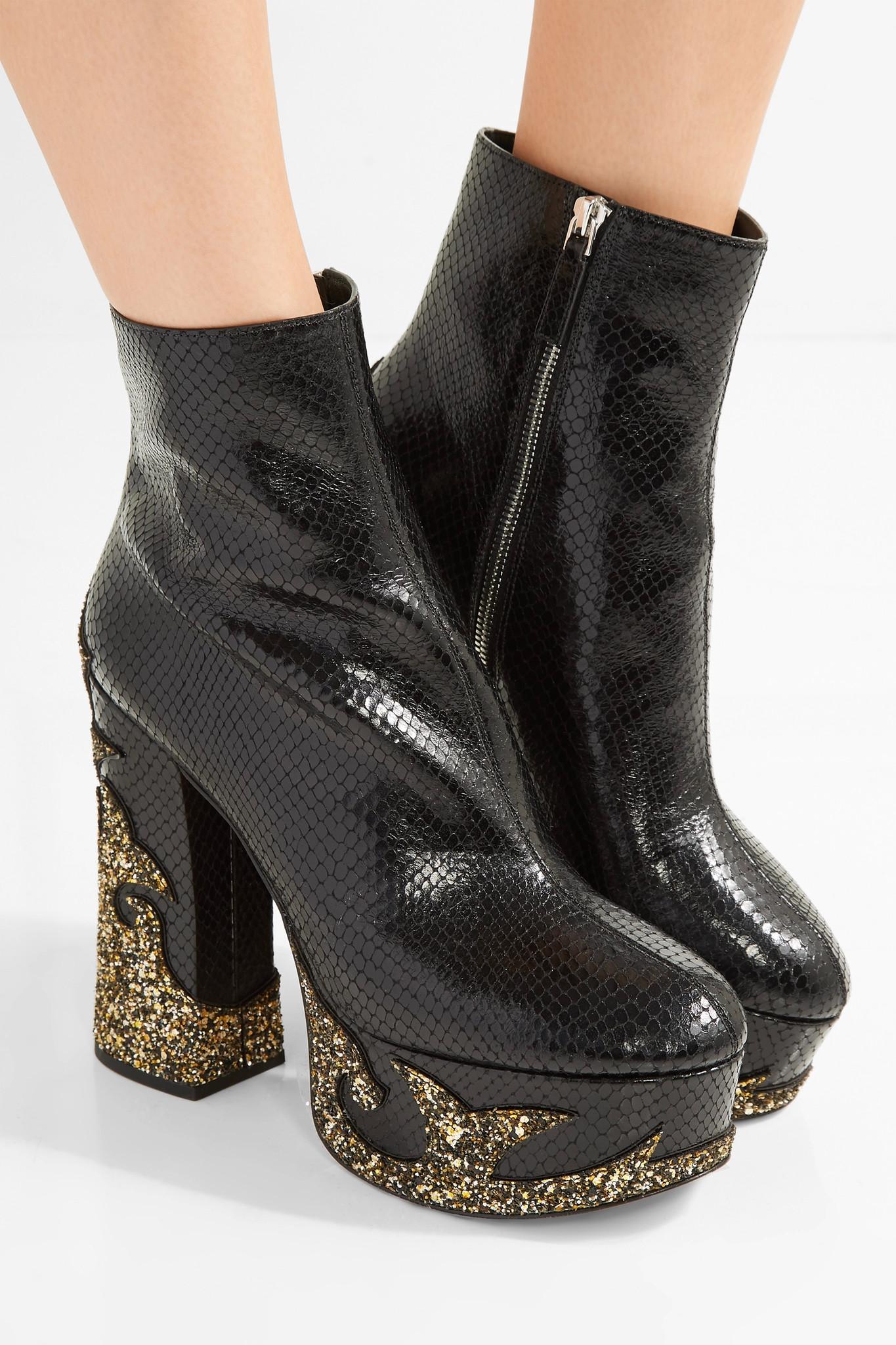 snake effect leather platform trainers