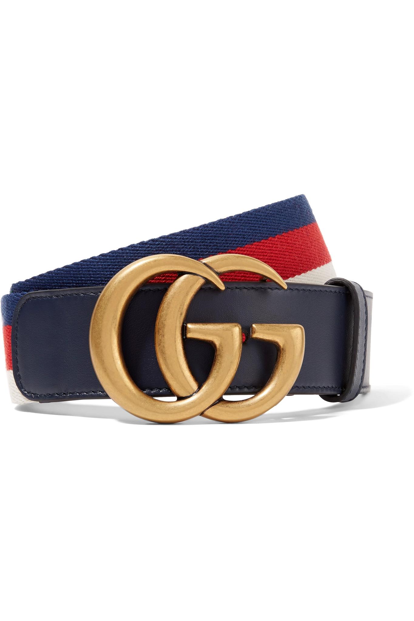Gucci Striped Canvas And Leather Belt in Blue - Lyst