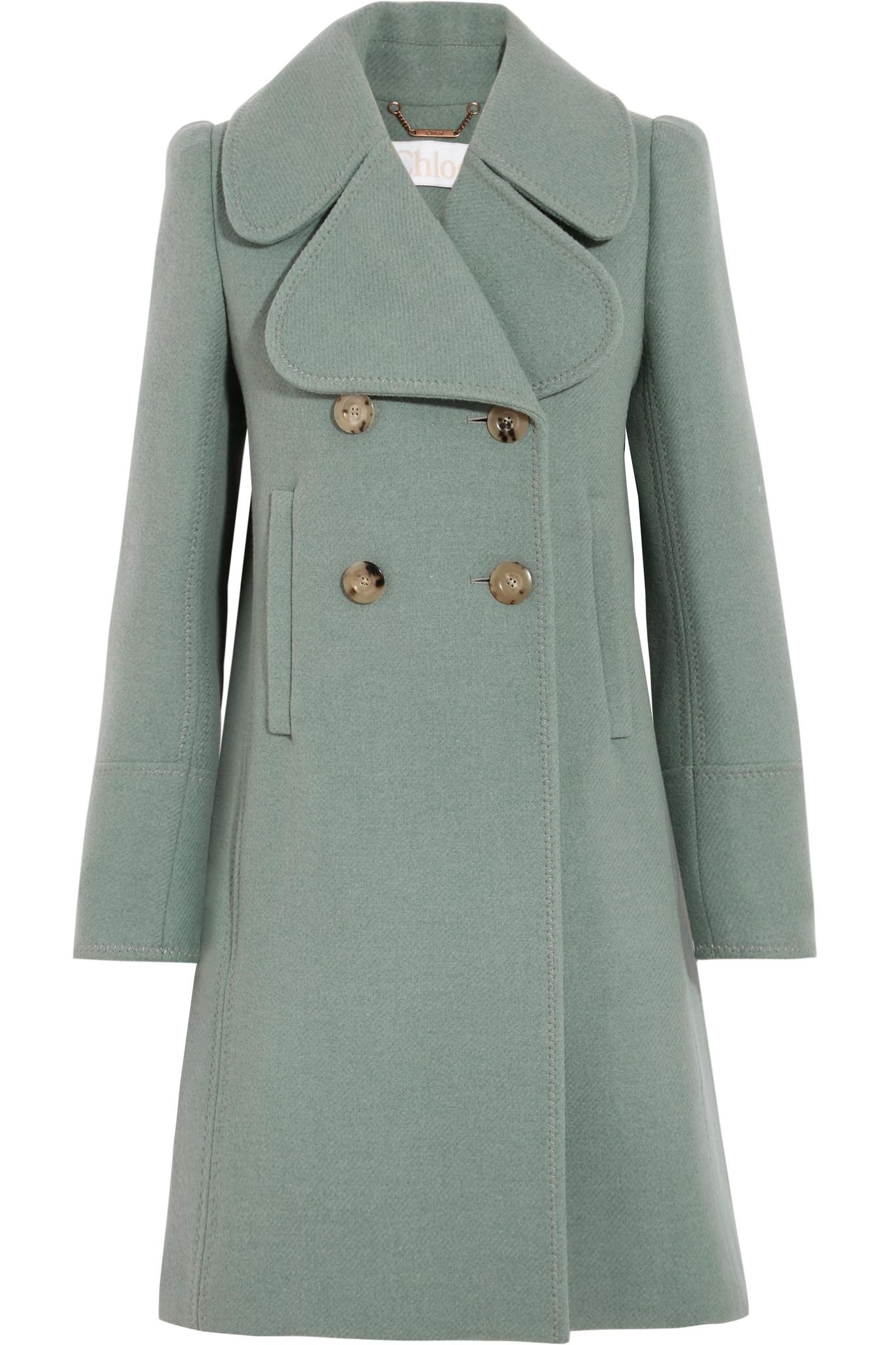 Chloé Double-breasted Wool-blend Felt Coat in Green - Lyst