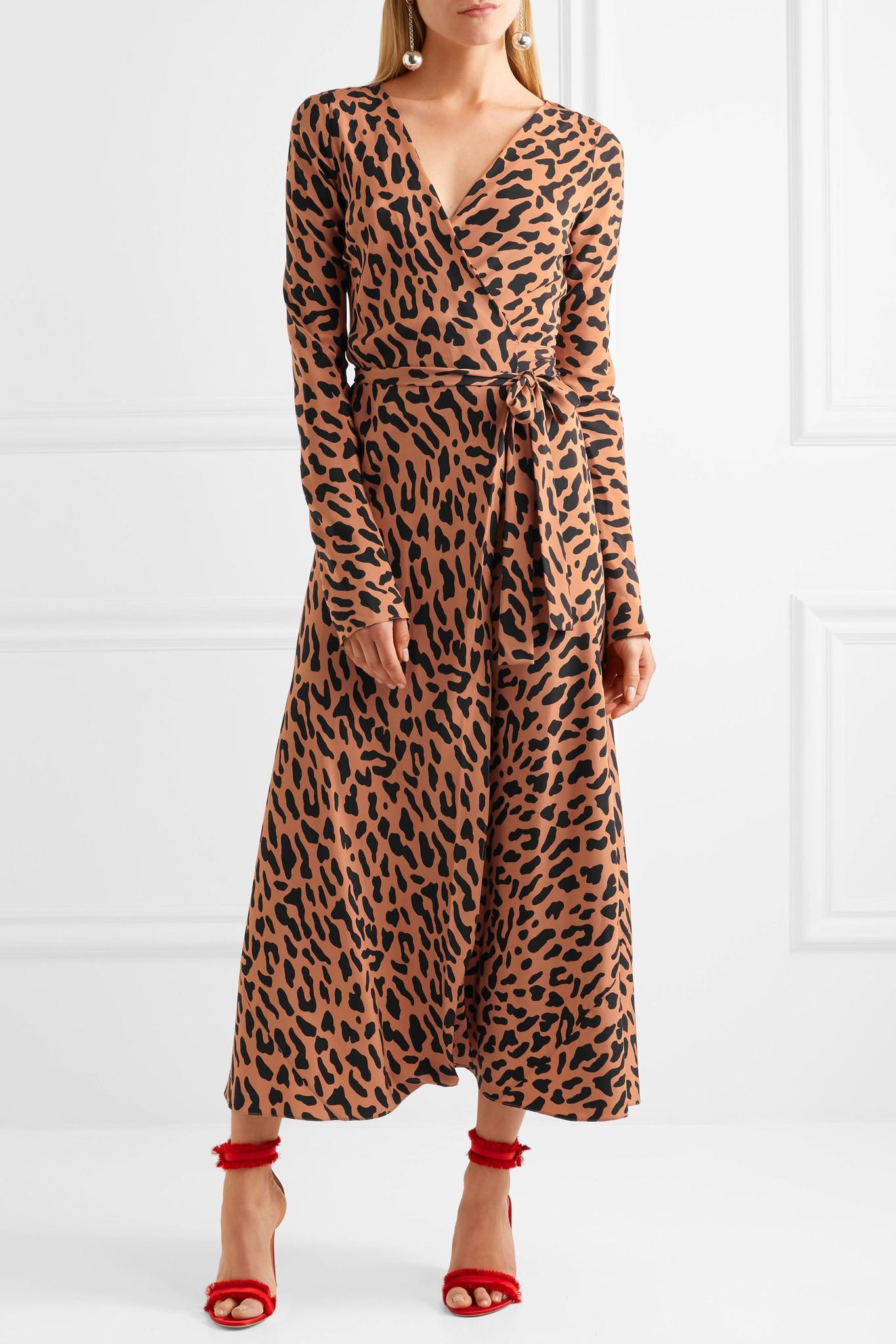 dvf leopard print wrap dress