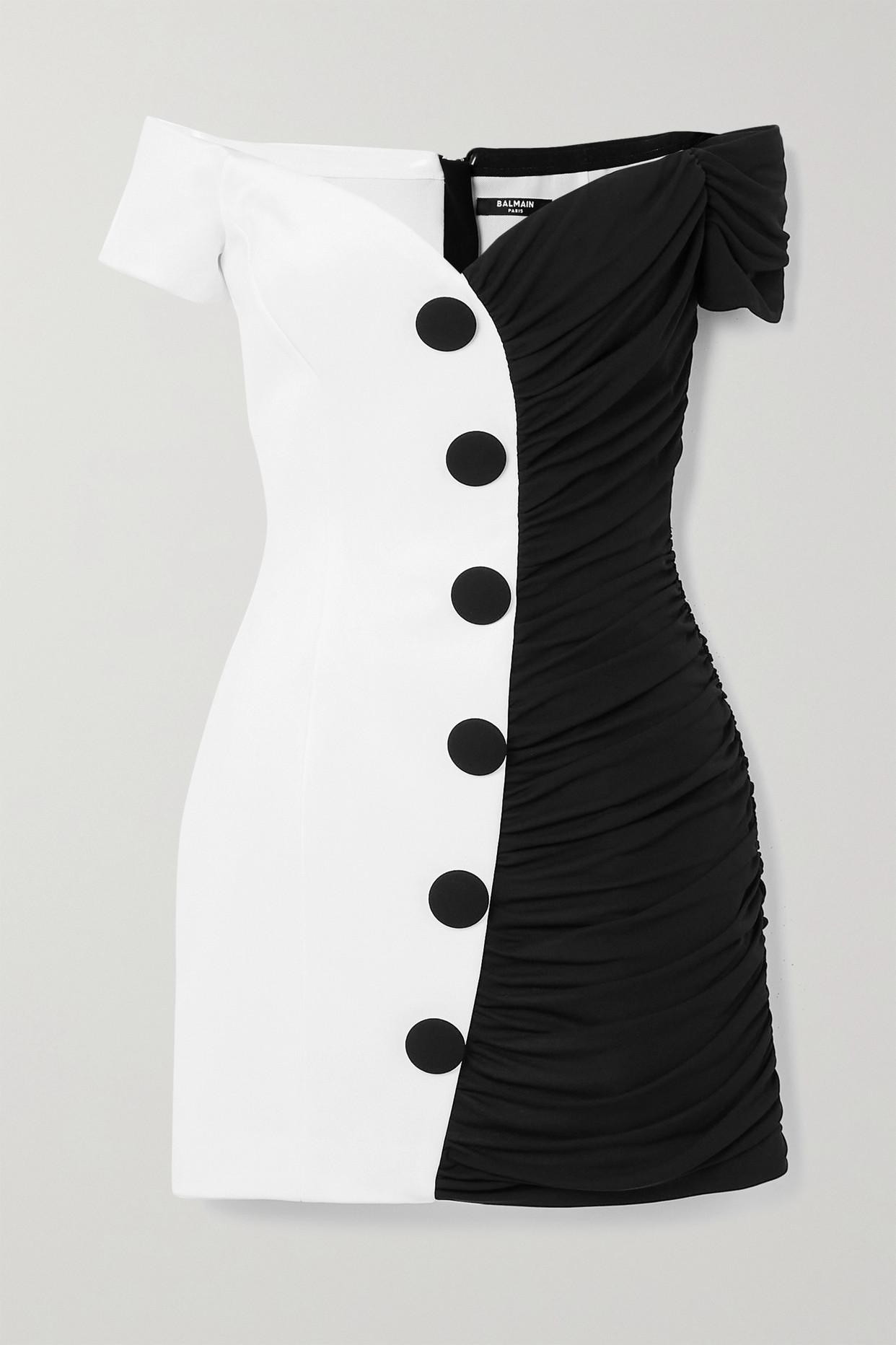 Balmain Off-the-shoulder Crepe Dress in Black | Lyst