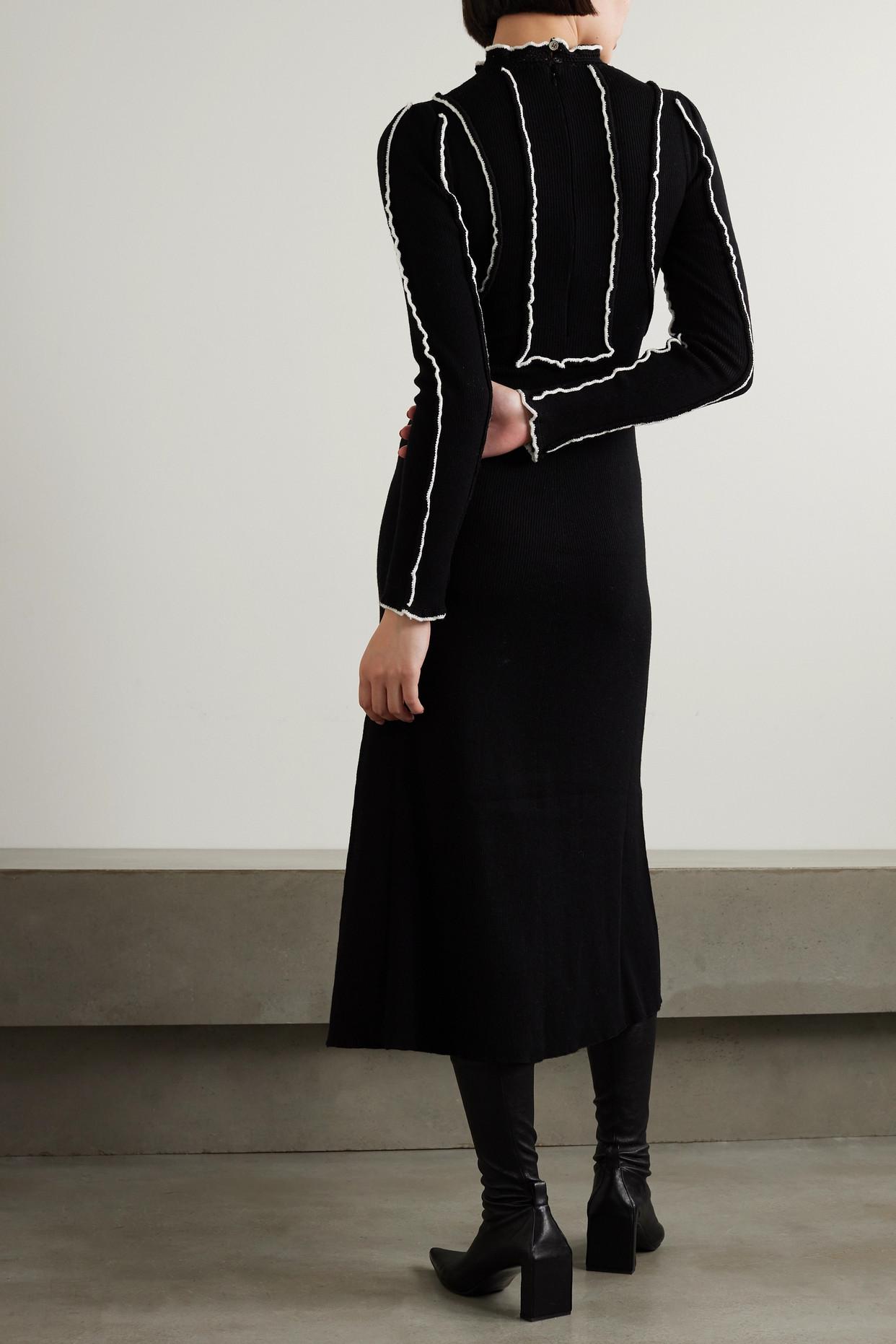 Sea Elin Two-tone Ribbed Merino Wool Midi Dress in Black | Lyst