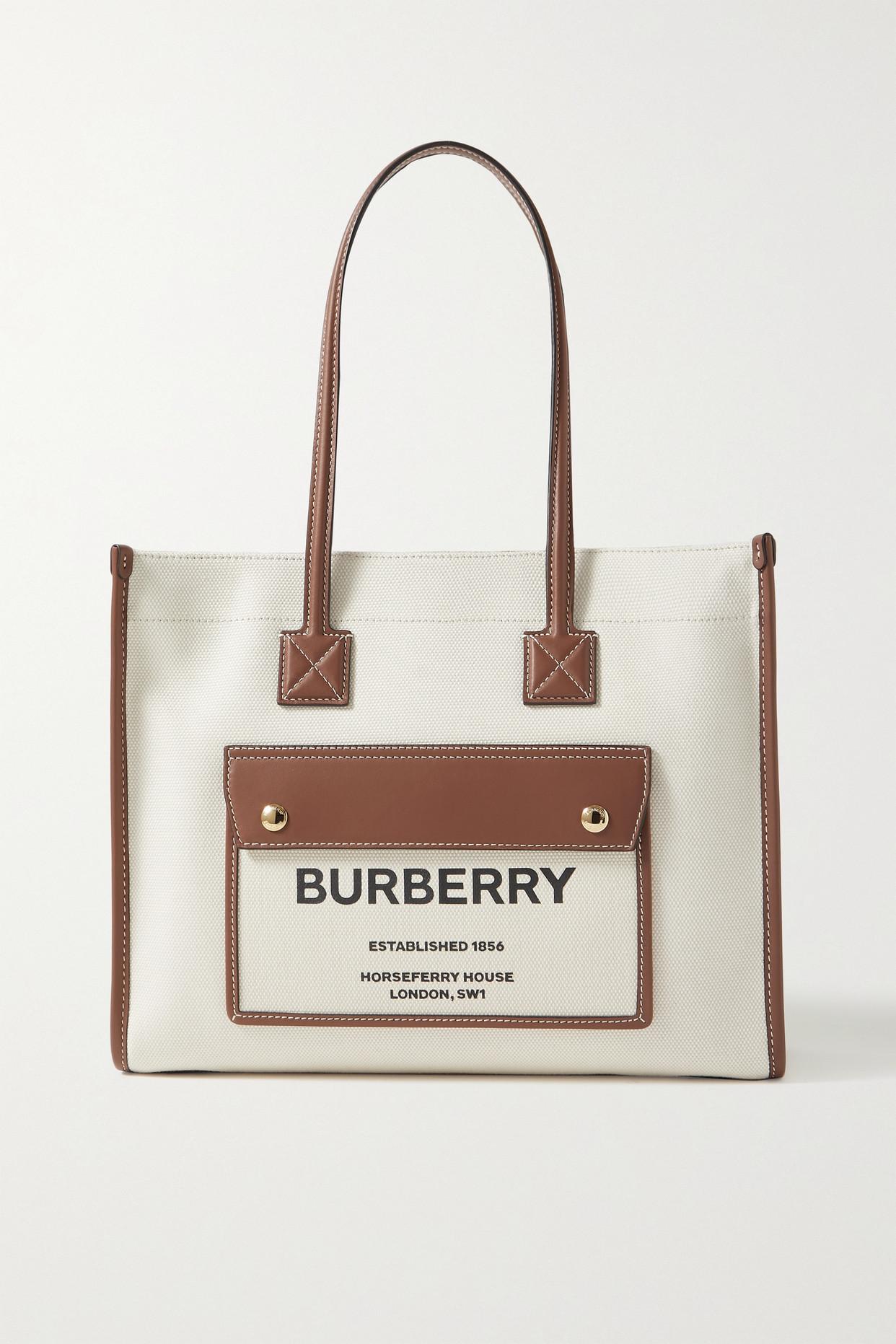 Burberry Freya Small Canvas & Leather Tote in Natural | Lyst