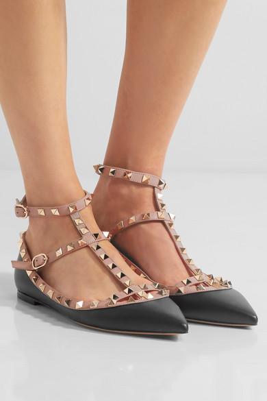 Valentino Leather Rockstud Cage Flats in Black - Lyst