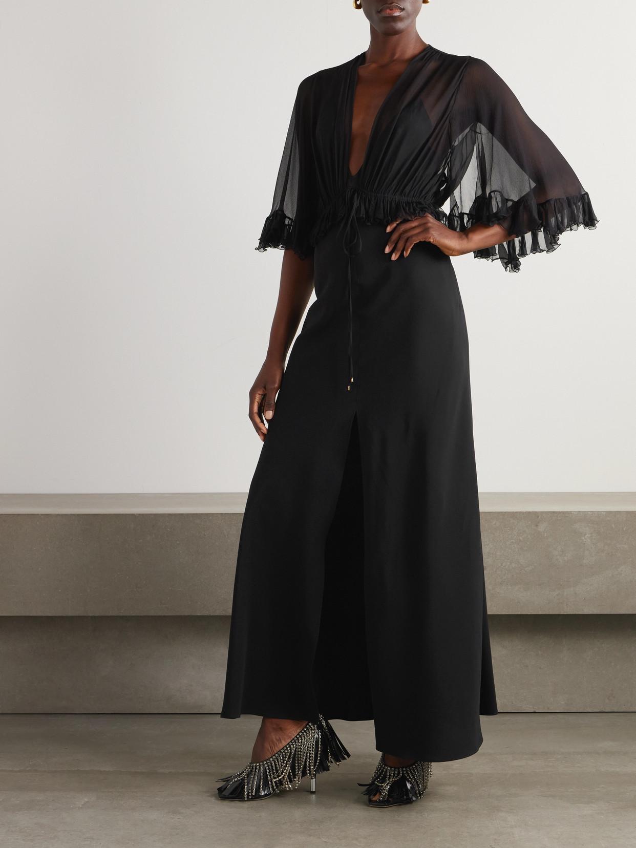 ワンピース Chloe Black silk blend long-cut dress Chloé V Neck Long Dress In Crêpe Satin in Black | Chloé US