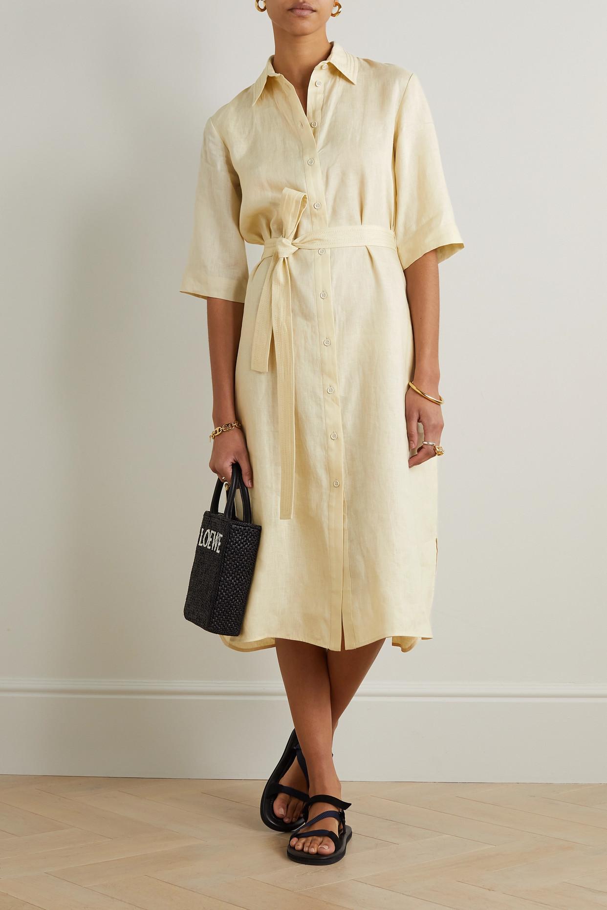 Max Mara Leisure Prugna Belted Linen Midi Shirt Dress in Natural | Lyst