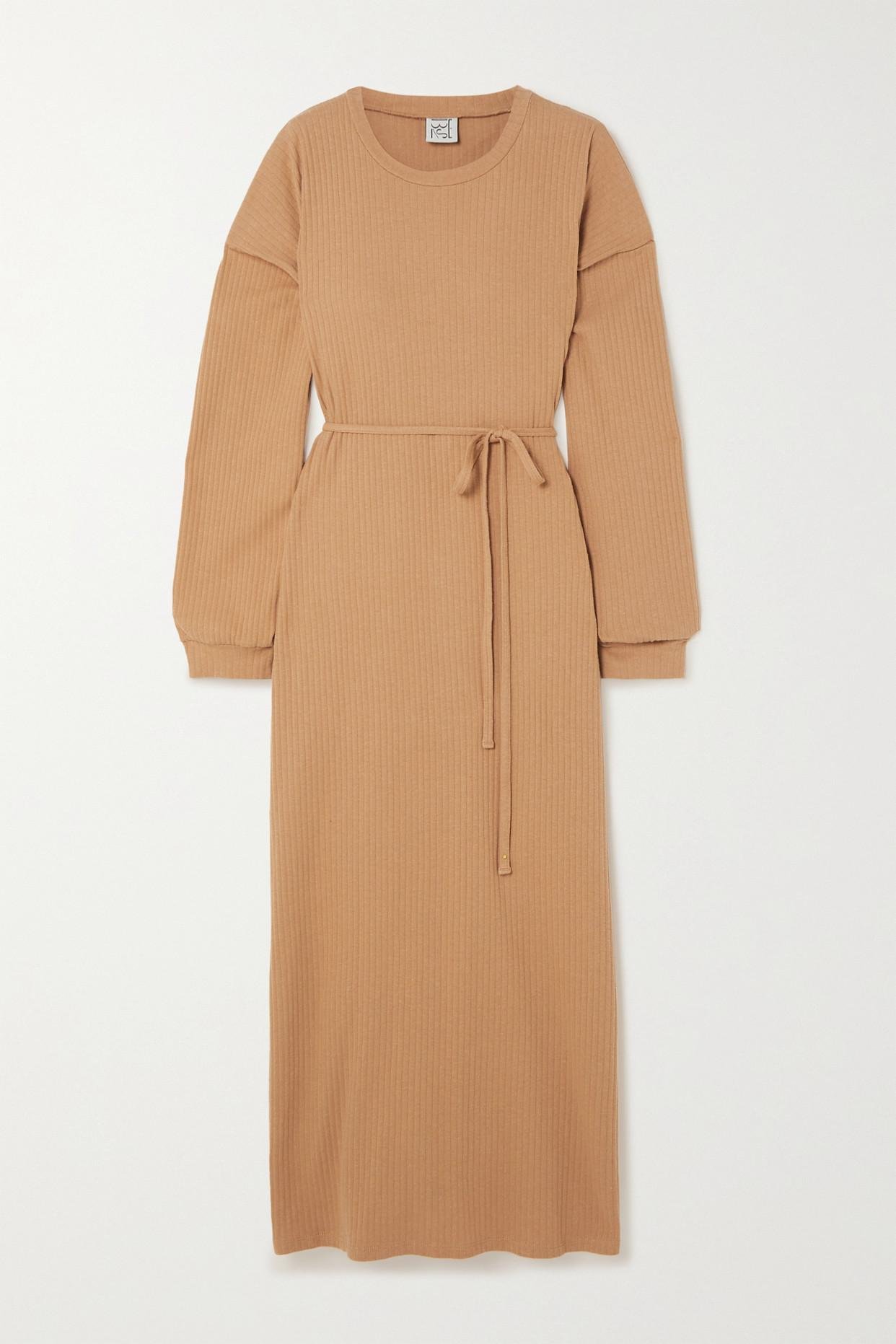 Baserange Net Sustain Shaw Ribbed Cotton Wrap Midi Dress in