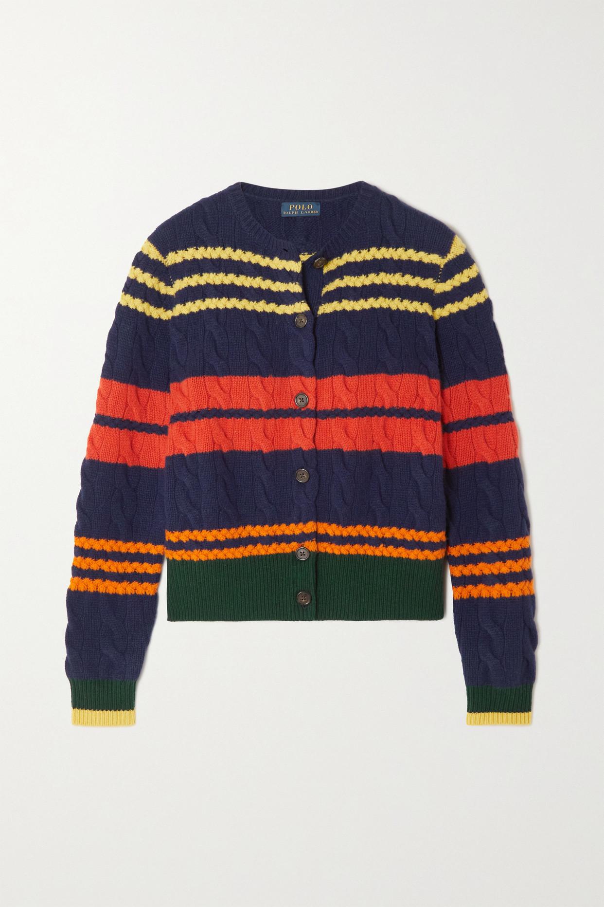 Polo Ralph Lauren Striped Cable Wool-cashmere Cardigan | Lyst