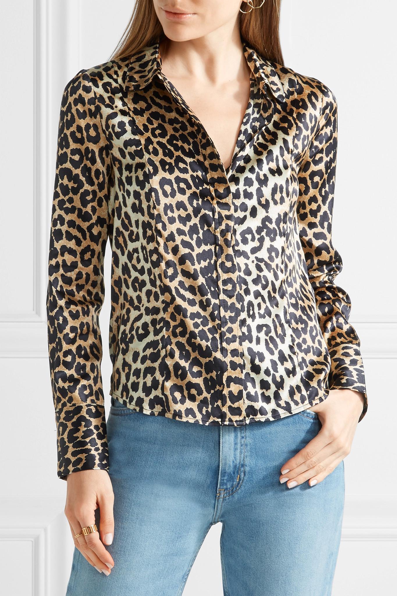 Ganni Dufort Leopard-print Silk-blend Shirt - Lyst