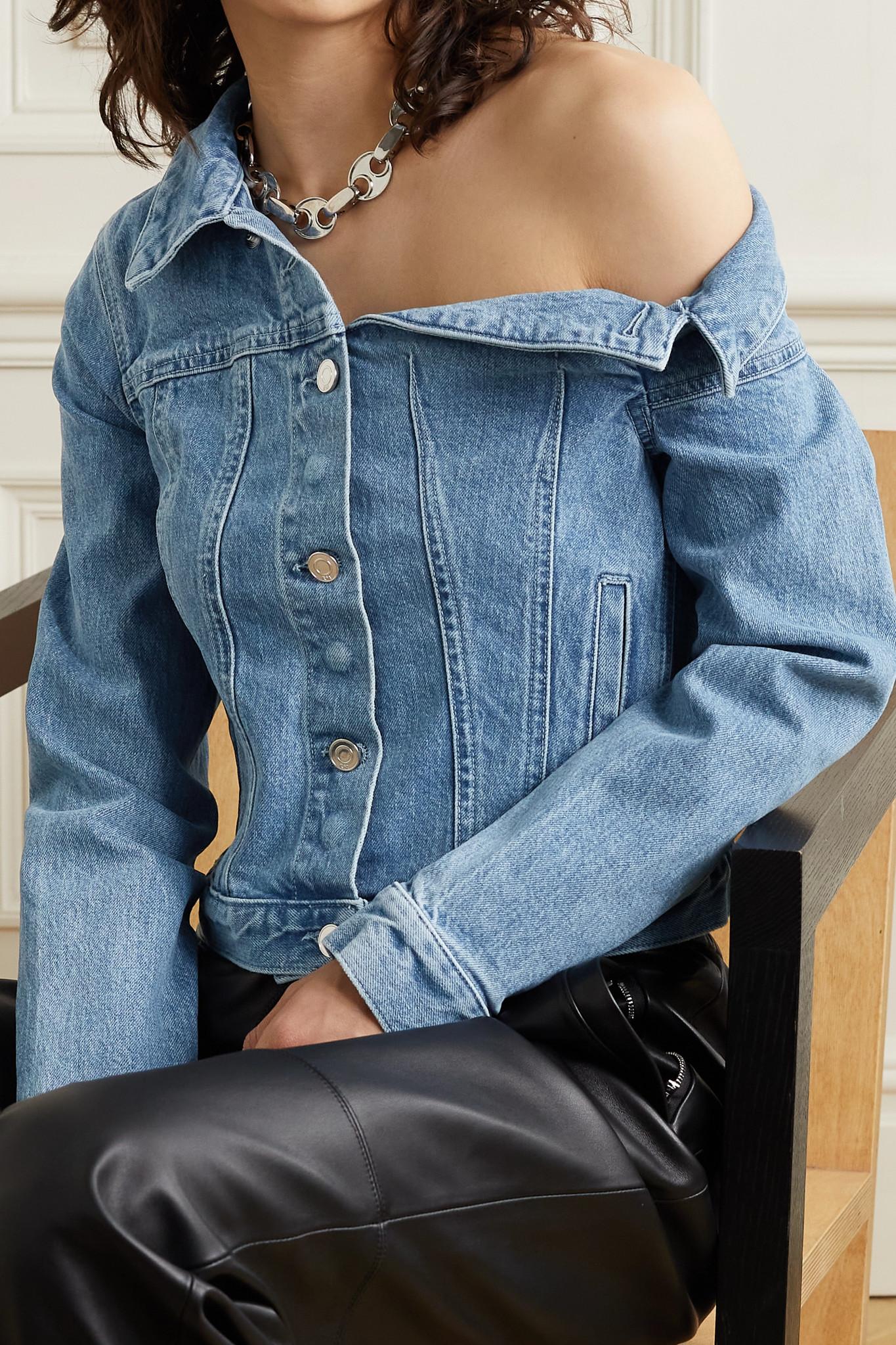 shoulderless jean jacket
