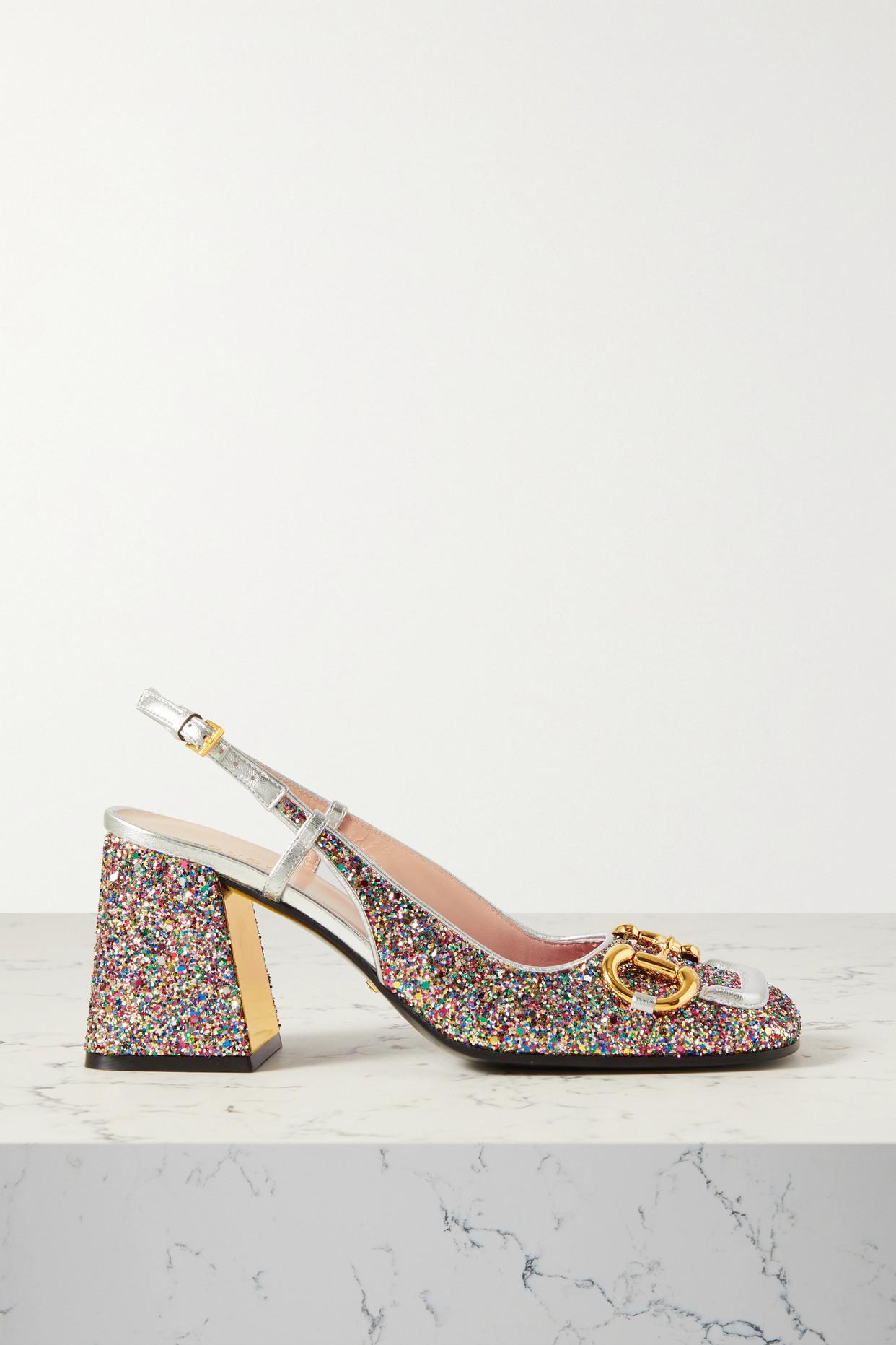Gucci Horsebitdetailed Glittered Leather Slingback Pumps in Pink Lyst UK