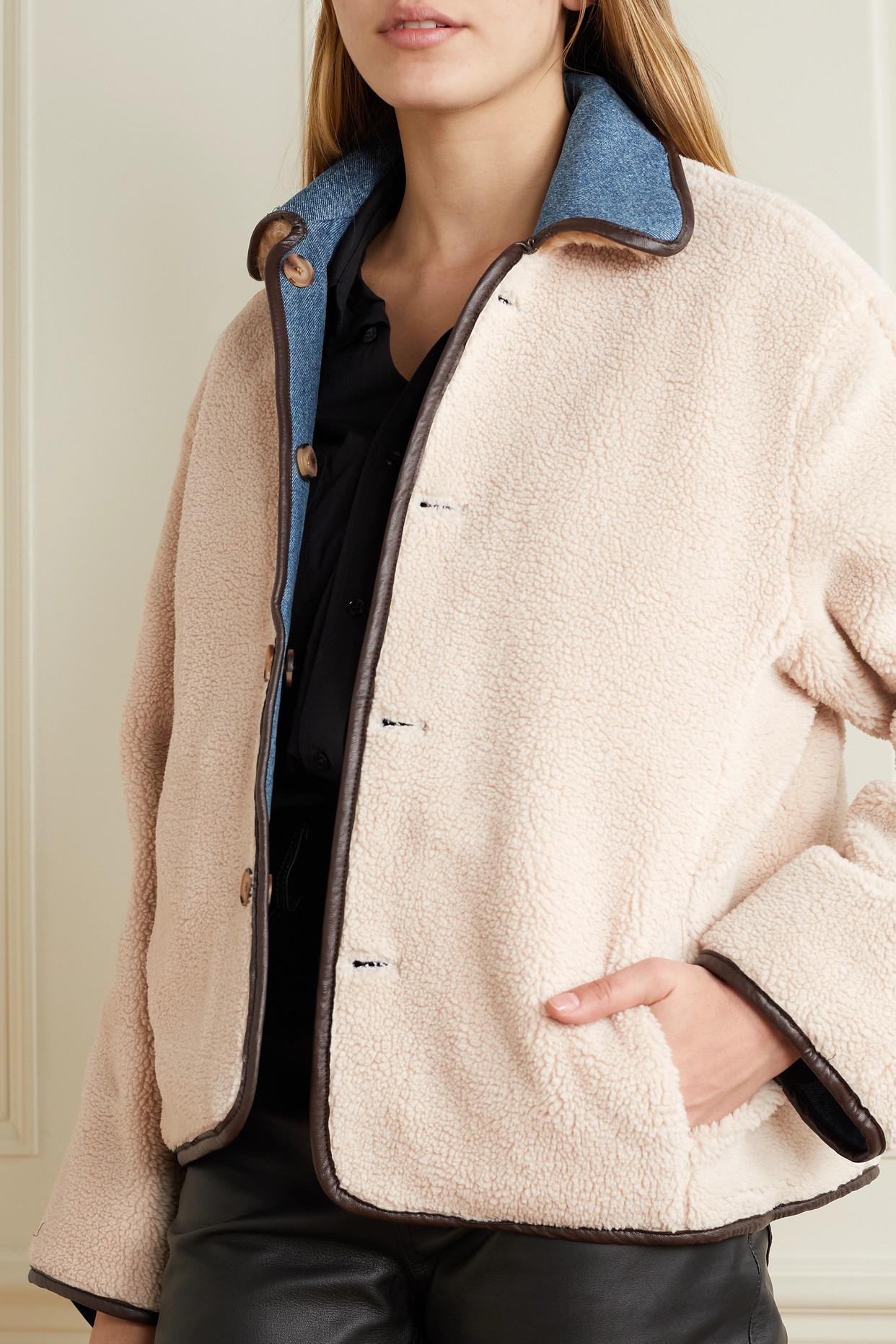 Denim & faux 2025 shearling reversible jacket