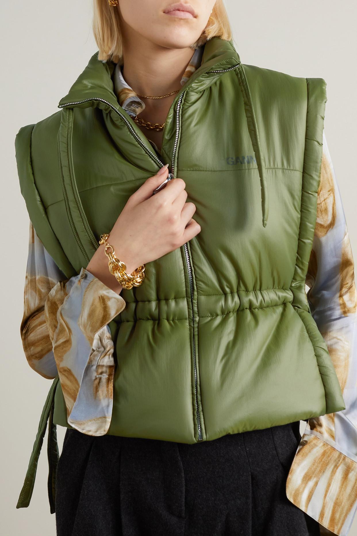 Ganni Quilted Padded Shell Vest in Green | Lyst