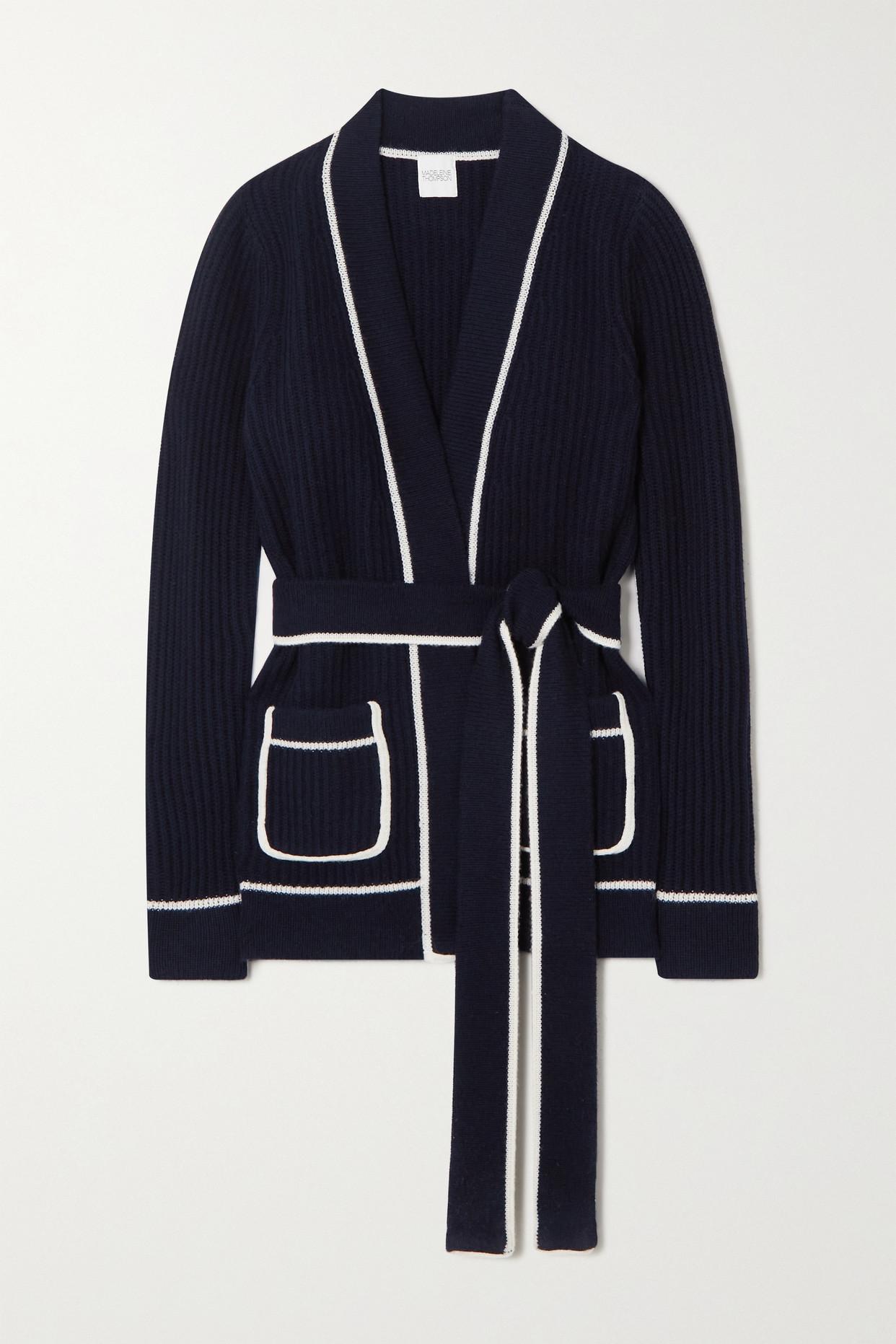 Madeleine Thompson Clover Belted Cashmere And Wool-blend Cardigan in Blue |  Lyst