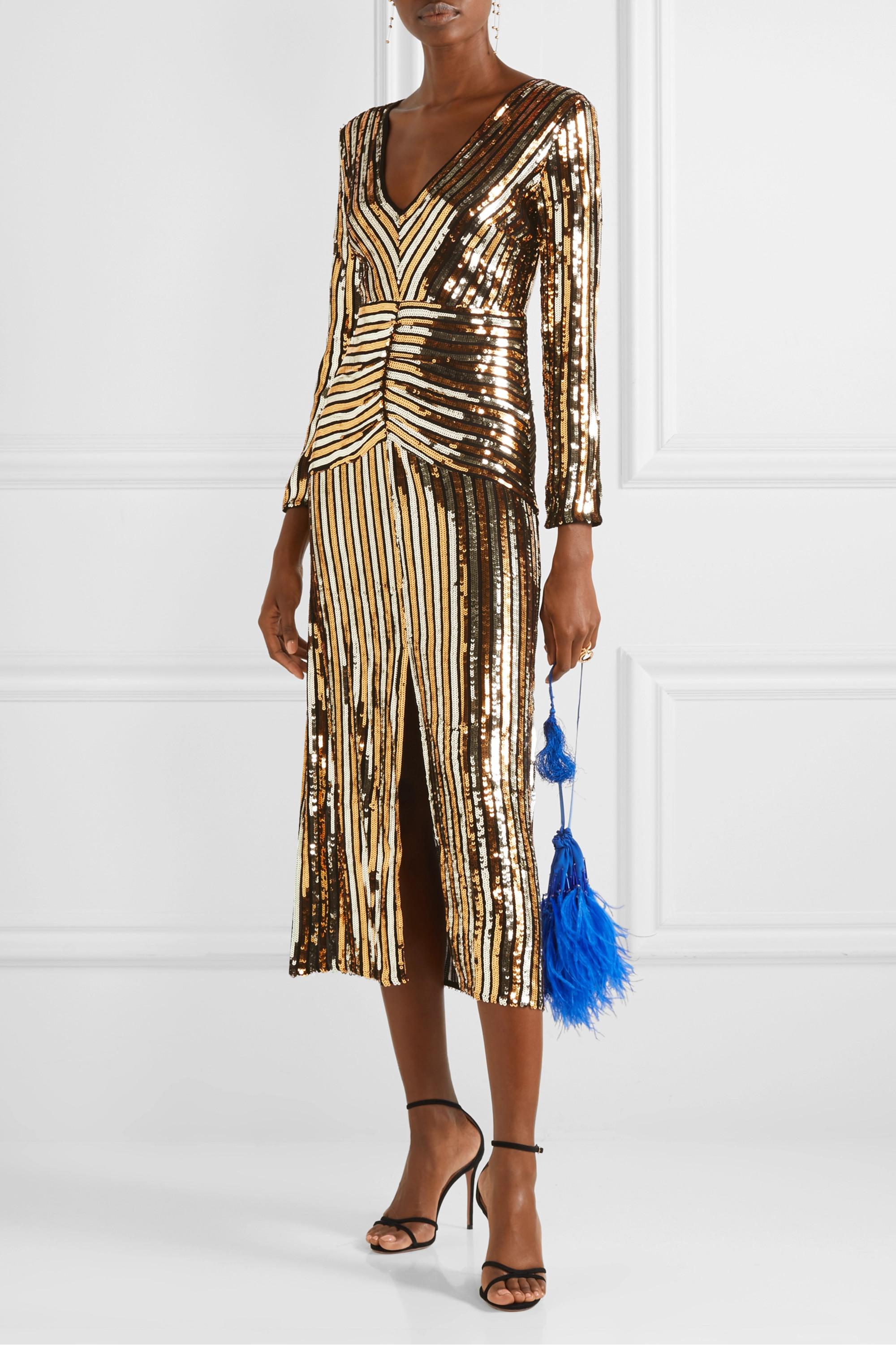 RIXO London Emmy Striped Sequined ...