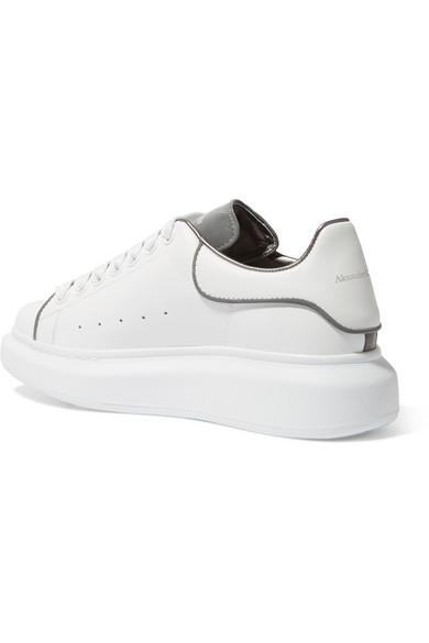 Alexander McQueen Reflective-trimmed Leather Exaggerated-sole Sneakers in  White | Lyst