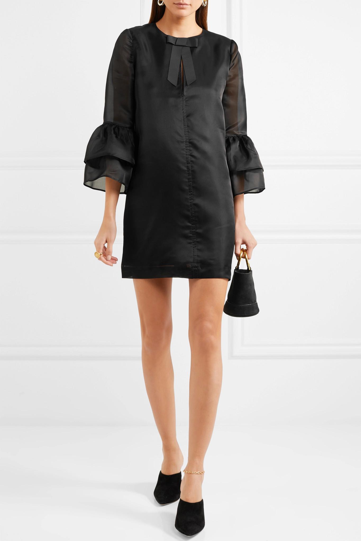 Ganni Seneca Bow-embellished Silk-organza Mini Dress in Black - Lyst