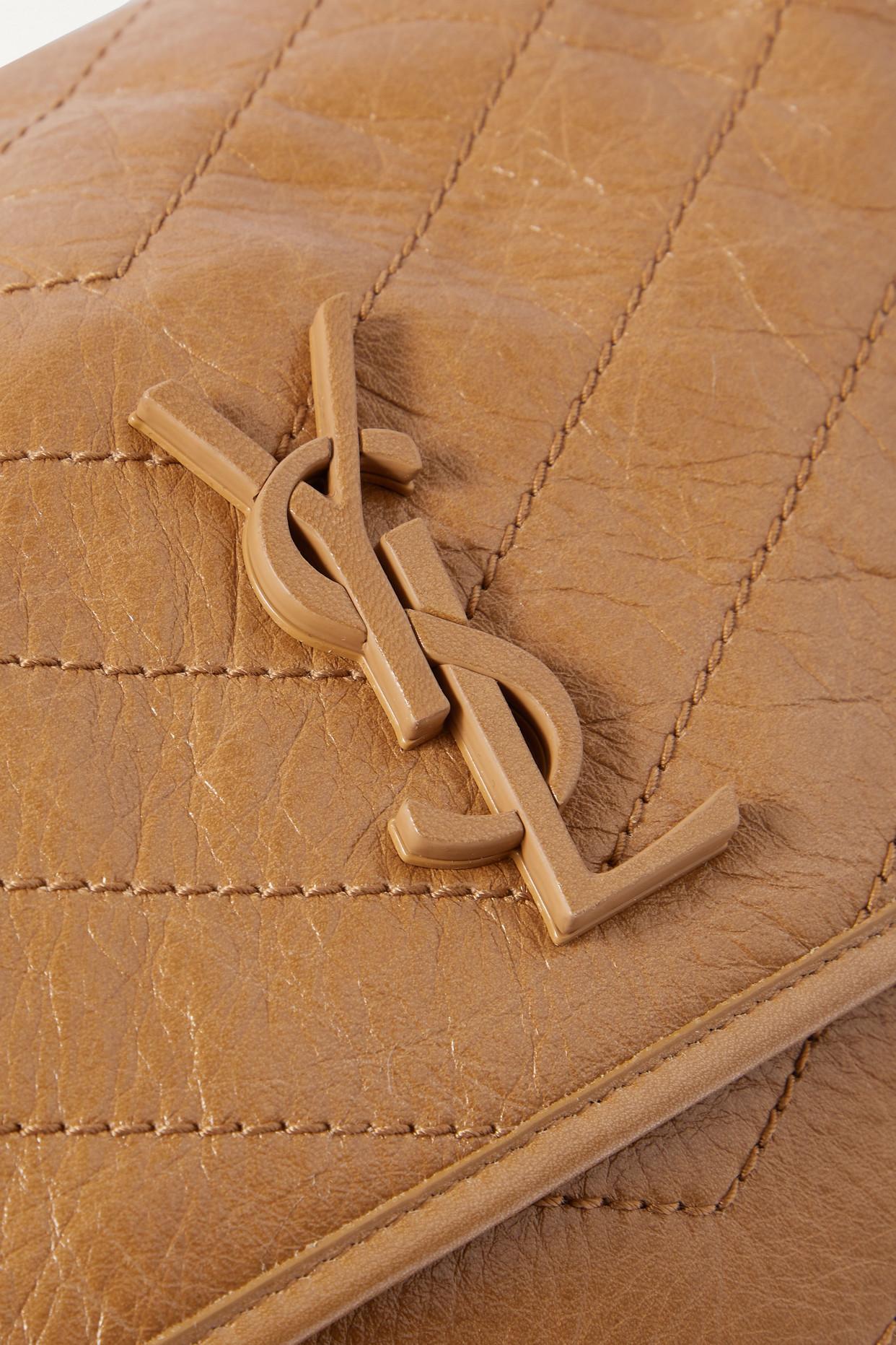 Saint Laurent Medium Niki Crinkled Matelassé Leather Shoulder Bag Tan Brown
