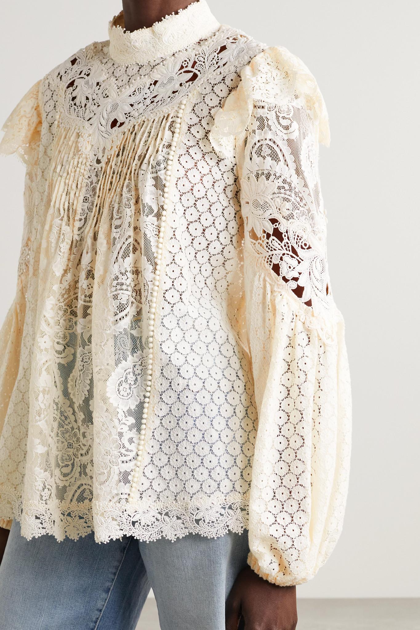 Zimmermann Concert Ruffled Cotton-blend Lace Blouse in Natural | Lyst