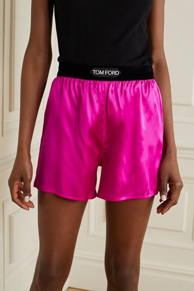 Tom Ford Velvet-trimmed Silk-blend Satin Shorts in Pink | Lyst