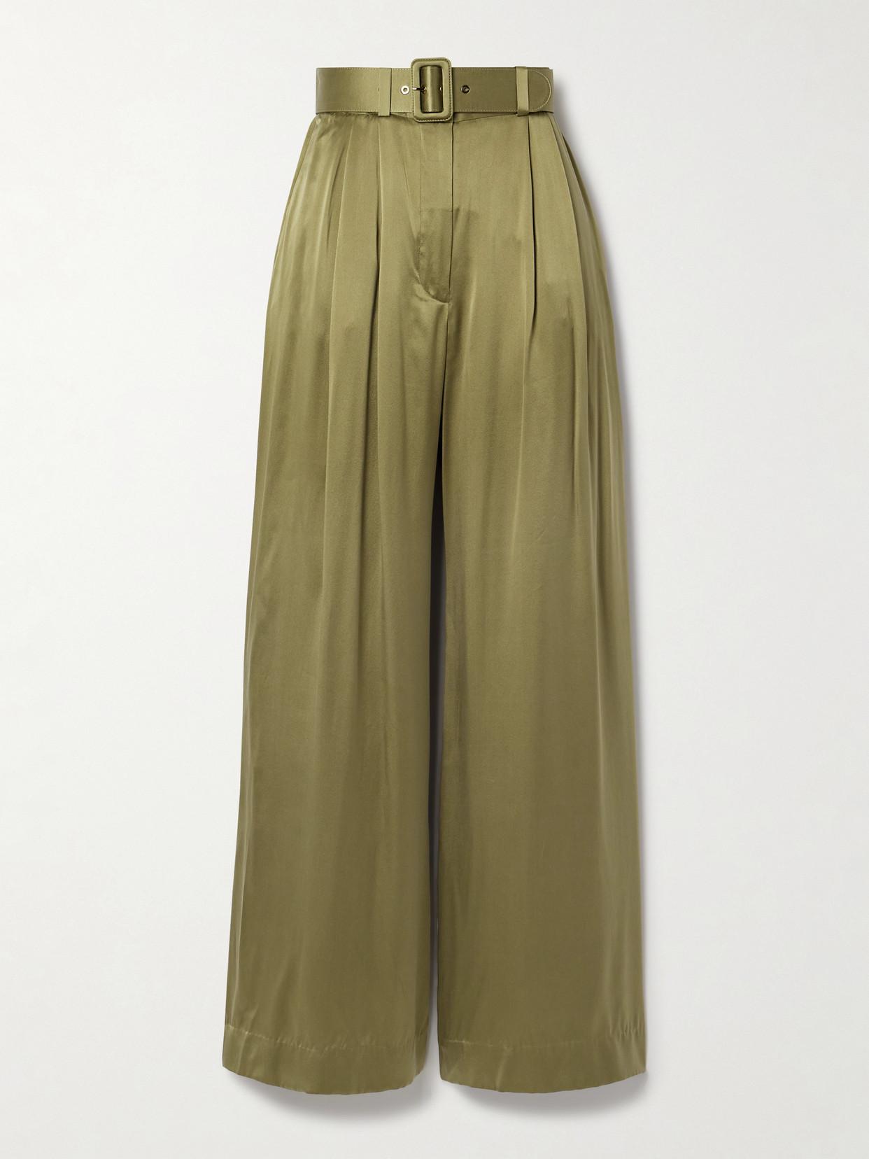 パンツ ZIMMERMANN Olive Green Satin Crush Wide-Leg Pant Zimmermann Tuck Wide-Leg Silk Pants | Saks Fifth Avenue